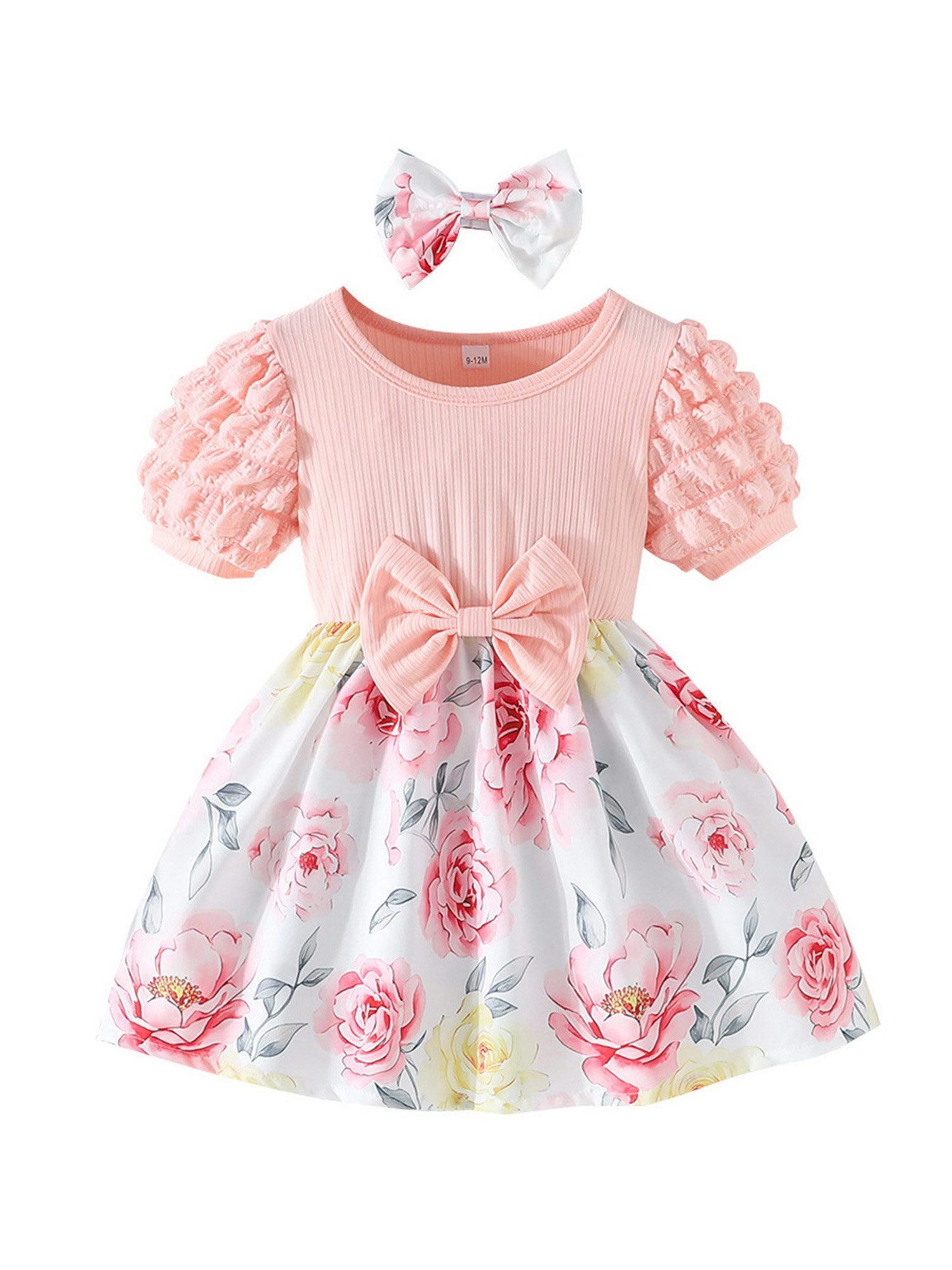Lapastyle Druckkleid Sommerkleid für Babymädchen, A-Linien-Kleid mit Blumenmuster, Haarband (Set, 2-tlg) Kinder Kleiderset, für Partys und Fotoshootings