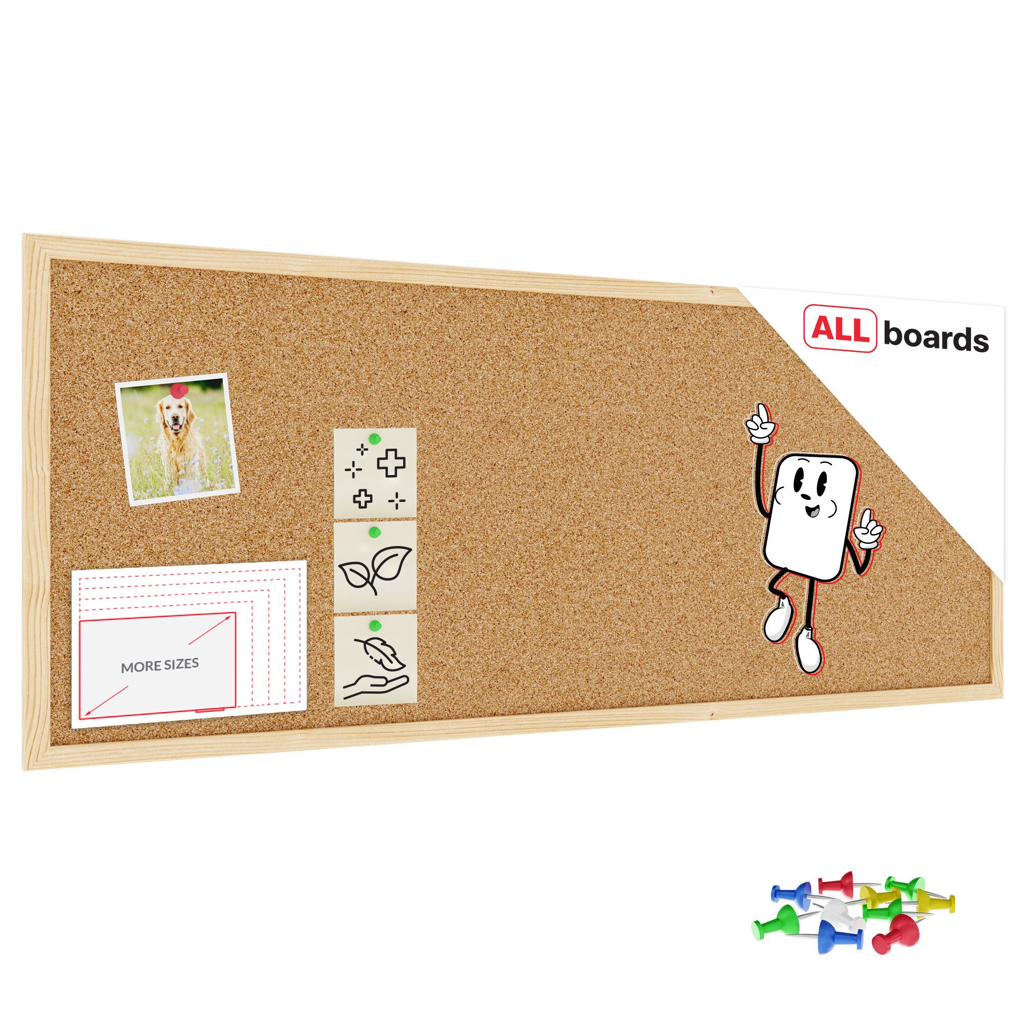 ALLboards Memoboard ALLboards Pinnwand mit Holz Rahmen Korktafel Korkwand