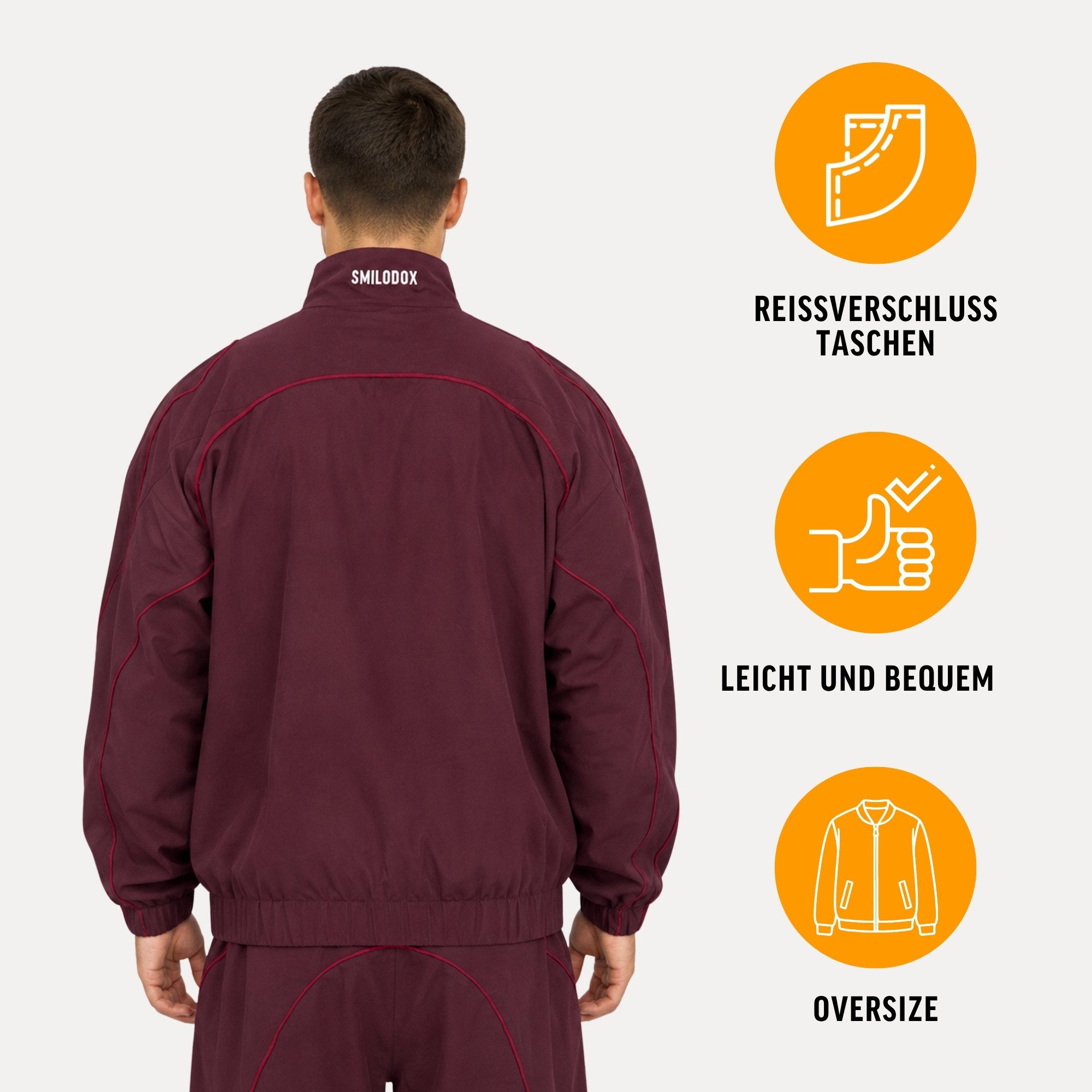 Smilodox Outdoorjacke Kyson, Trainingsjacke Herren, Oversize Sportjacke, Trackjacke, Gym Baggy, Kontrastpaspeln, Stehkragen, Zip, Taschen