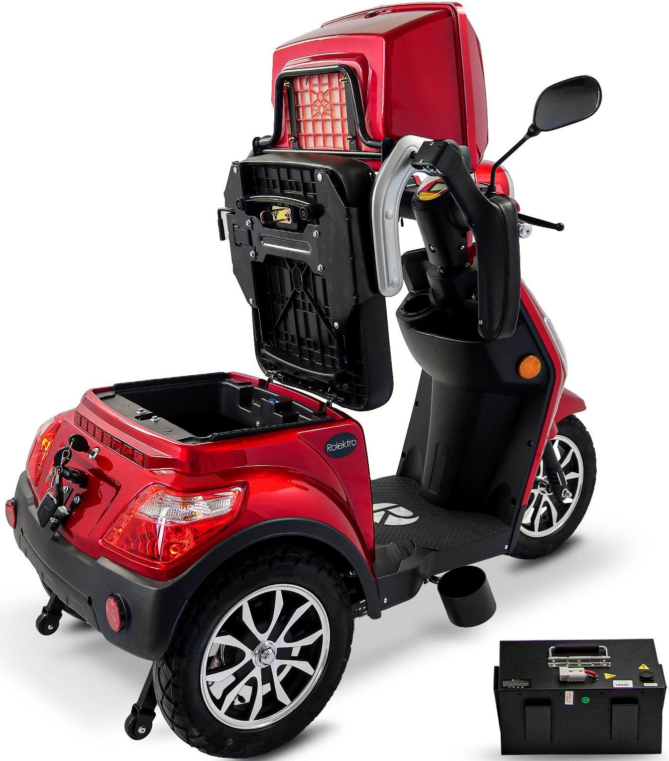 Rolektro Lithium W, 1000 Elektromobil km/h, rot 25 Rolektro E-Trike 25 Topcase) Akku, (mit V.3,