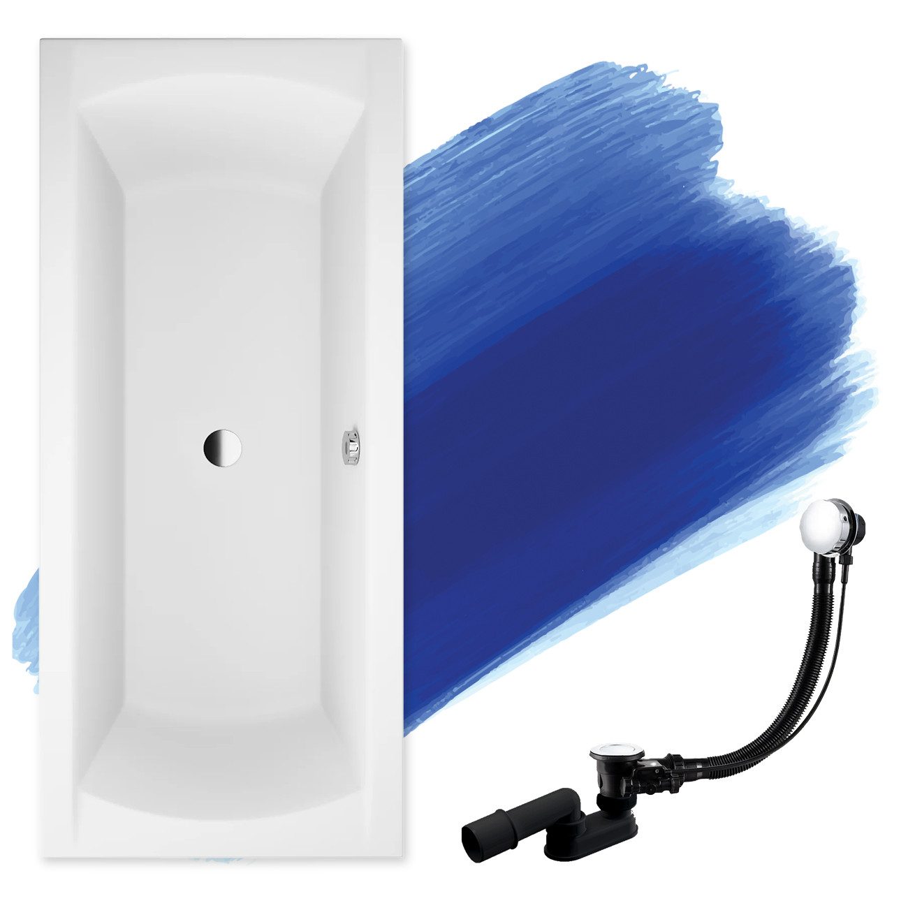 KOLMAN Badewanne Rechteck Ines 170x75, Ablaufgarnitur & Füße GRATIS