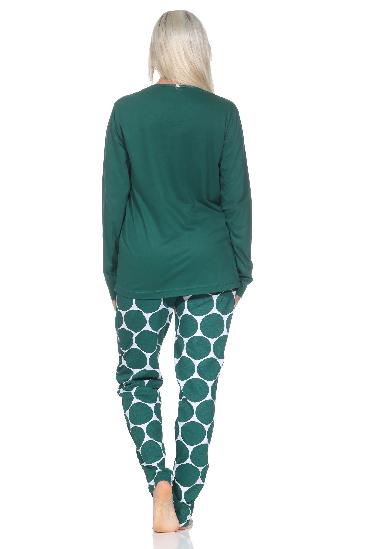 Normann Pyjama Normann Damen Schlafanzug langarm mit Hose in Tupfen Punkte Optik