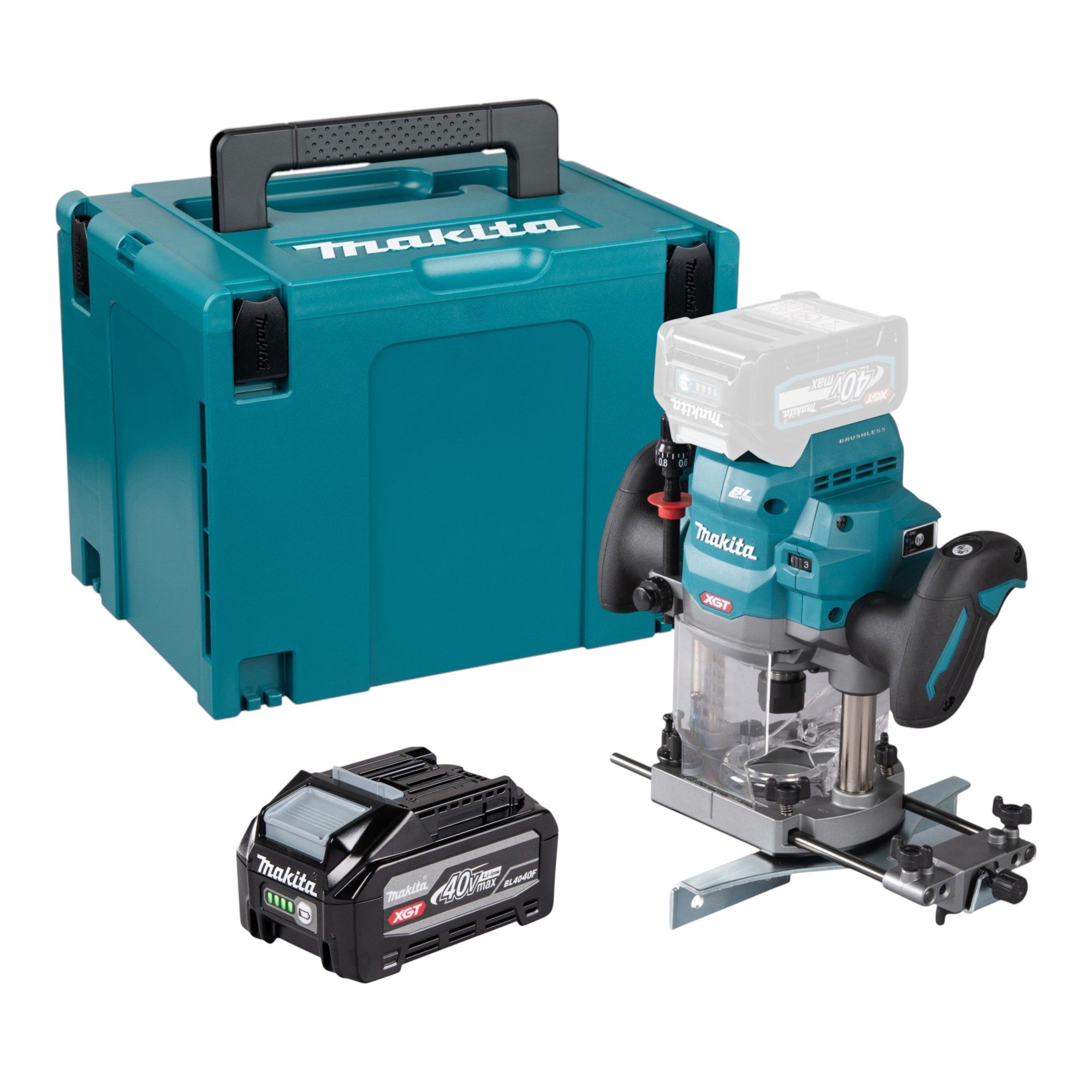 Makita Oberfräse RP 001 GU101 Akku 40 V max. 12 mm Brushless + 1x Akku 4,0 Ah + Makpac