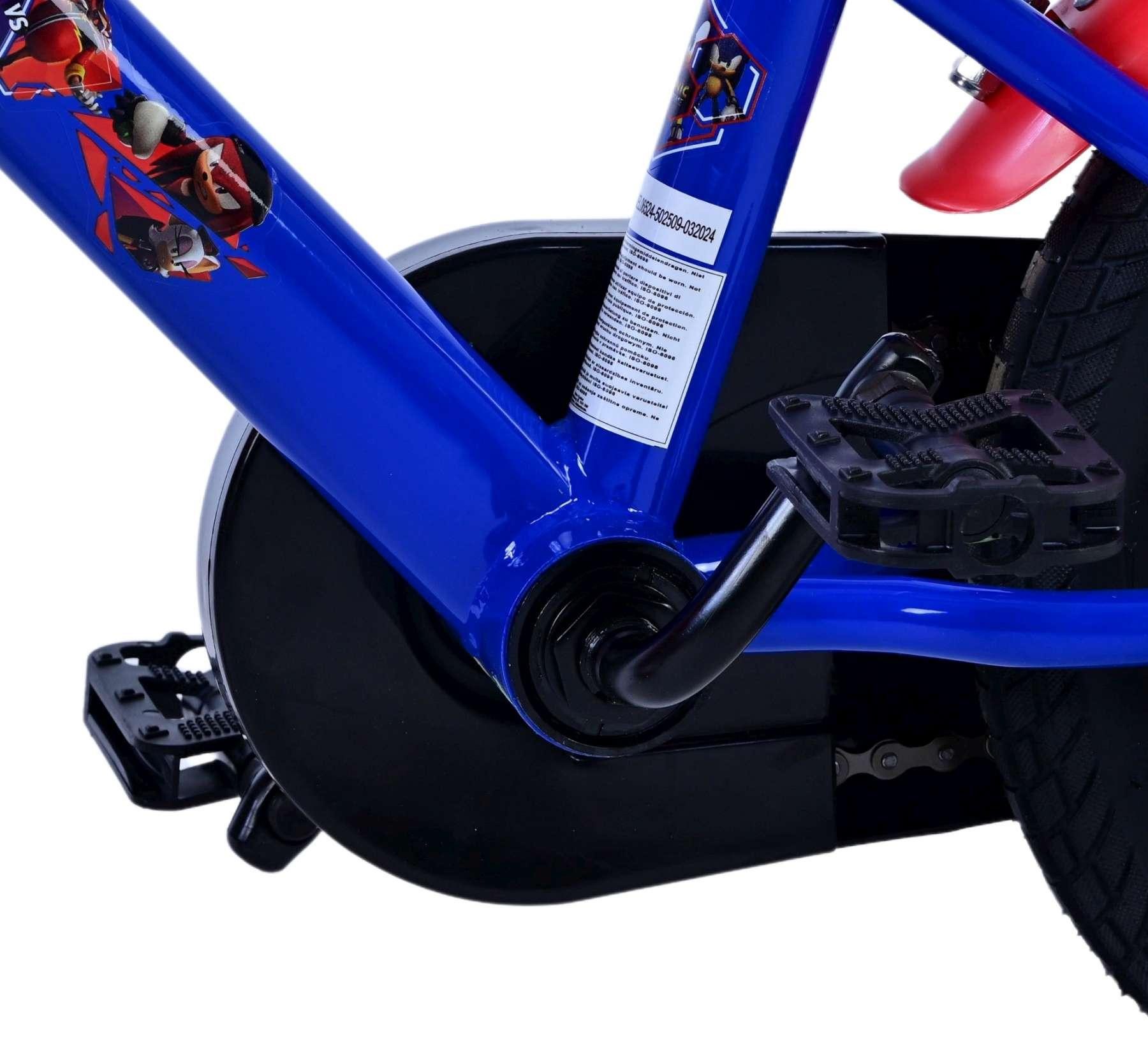 Volare Kinderfahrrad Turbo Crew Jungen 12 Zoll Blau Rot mit Stützrädern, Handbremse, Rücktrittbremse, geschlossener Kettenschutz