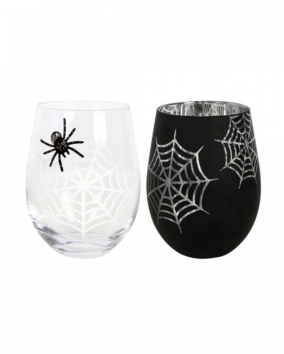 Horror-Shop Dekofigur Gothic Weinglas mit Spinne & Spinnweben 2er-Set