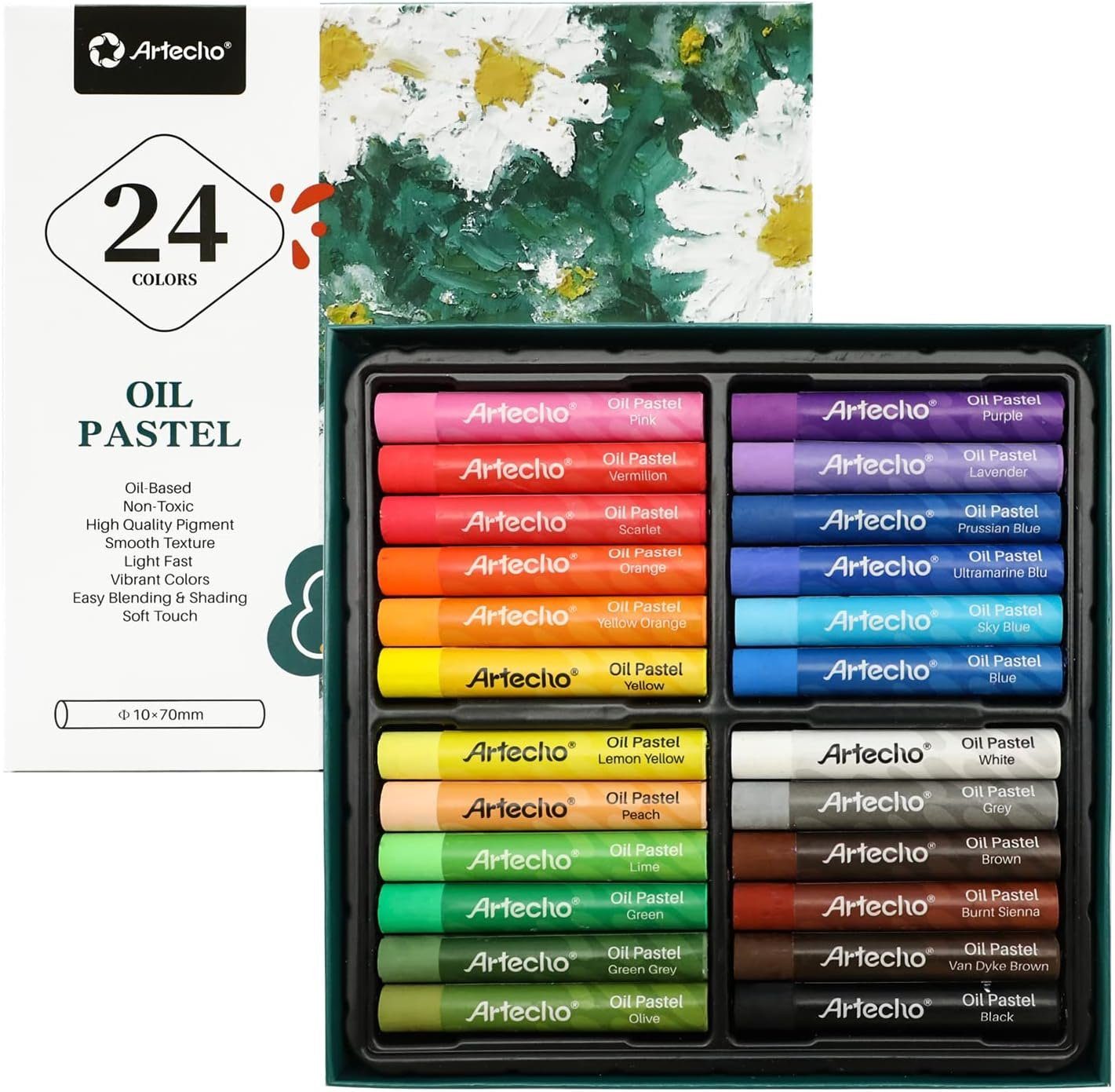 Artecho Pastellkreide 12 / 24 / 48 / 72 Ölpastellkreiden Set -je ca. 10 x 70 mm -lebendigen, kräftigen Farben -Ideal zum Malen & Zeichnen- für Anfänger und Profis