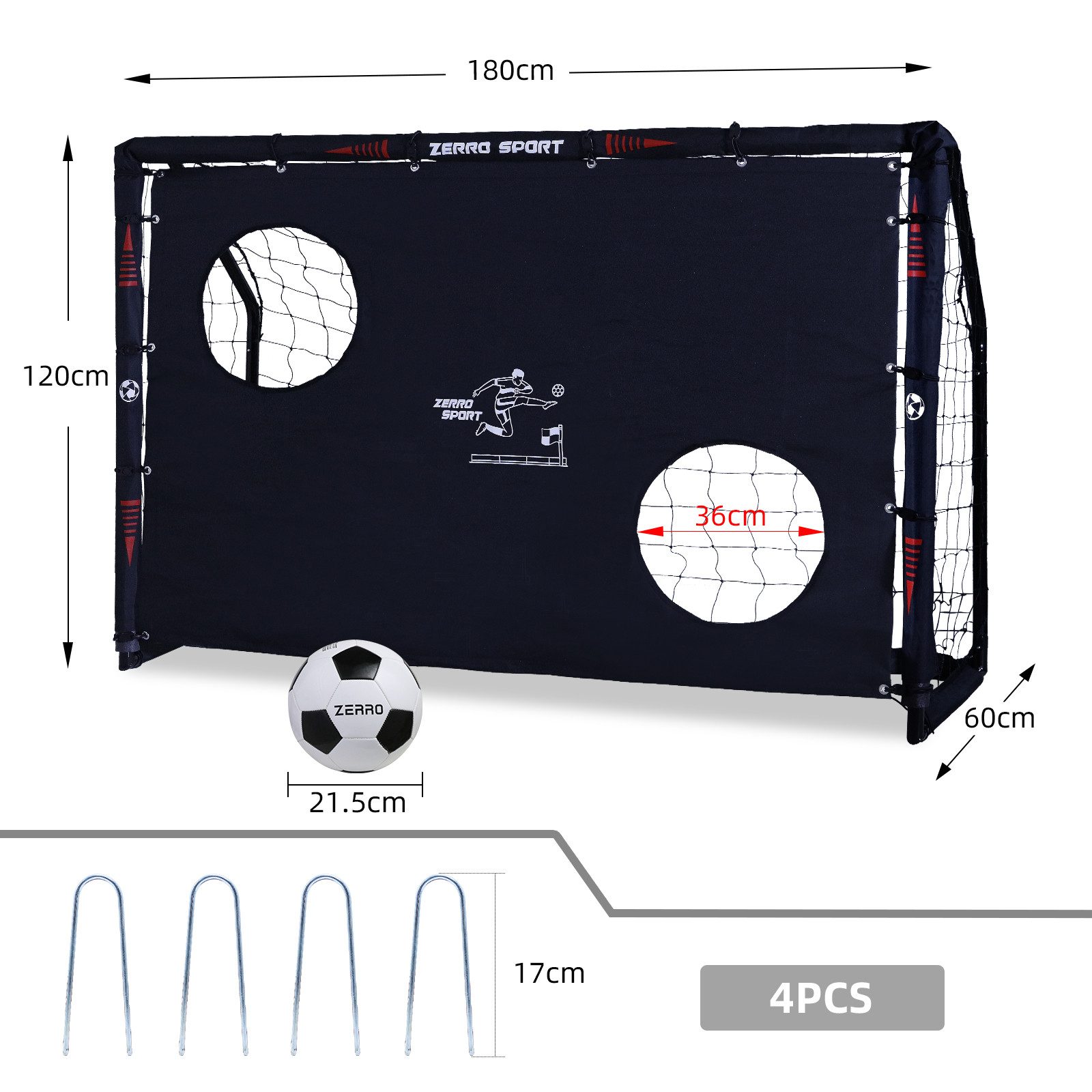 CCLIFE Fußballtor Fussballtor Outdoor mit Fußball für Erwachsene Kinder, B×L×H:60×180×120cm mit Torwand und Fußball