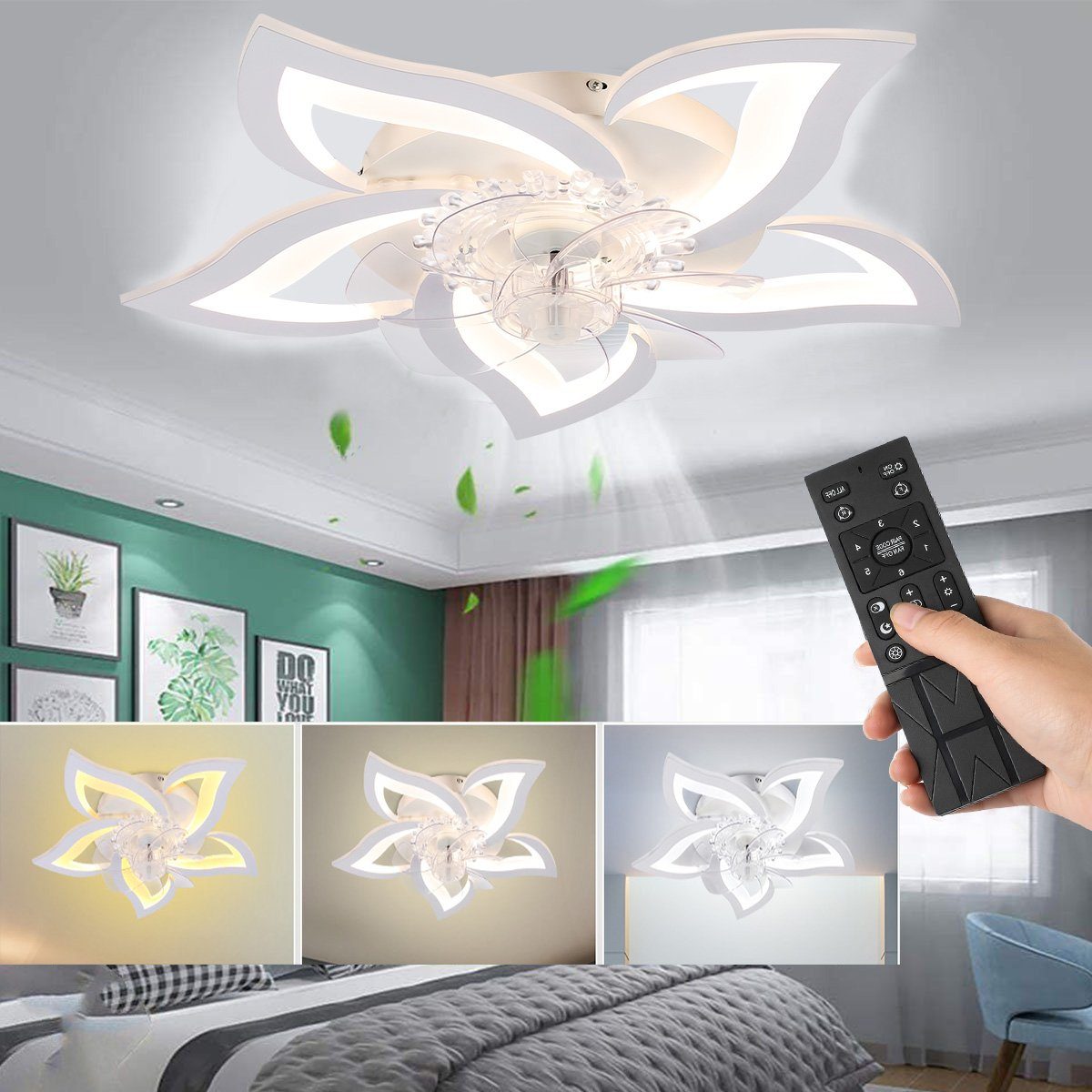 LED Lampen, Deckenleuchte 5000LM Schlafzimmer Küche LED Kaltweiß/Naturweiß/Warmweiß, fest Deckenleuchte, Deckenleuchte LED Deckenventilator LETGOSPT Tageslichtlampe, mit 50W/60W integriert, 60W Lampe, Deckenventilator für LED Wohnzimmer