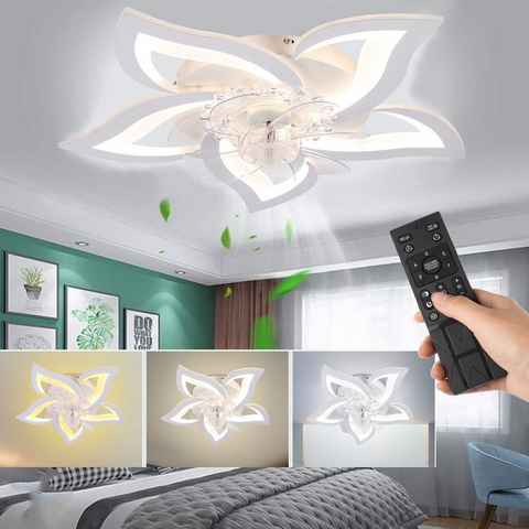 LETGOSPT Deckenleuchte Deckenventilator mit Lampe, 50W/60W LED Deckenleuchte, 5000LM Lampen, LED fest integriert, Kaltweiß/Naturweiß/Warmweiß, LED Deckenventilator Tageslichtlampe, für Schlafzimmer Wohnzimmer Küche