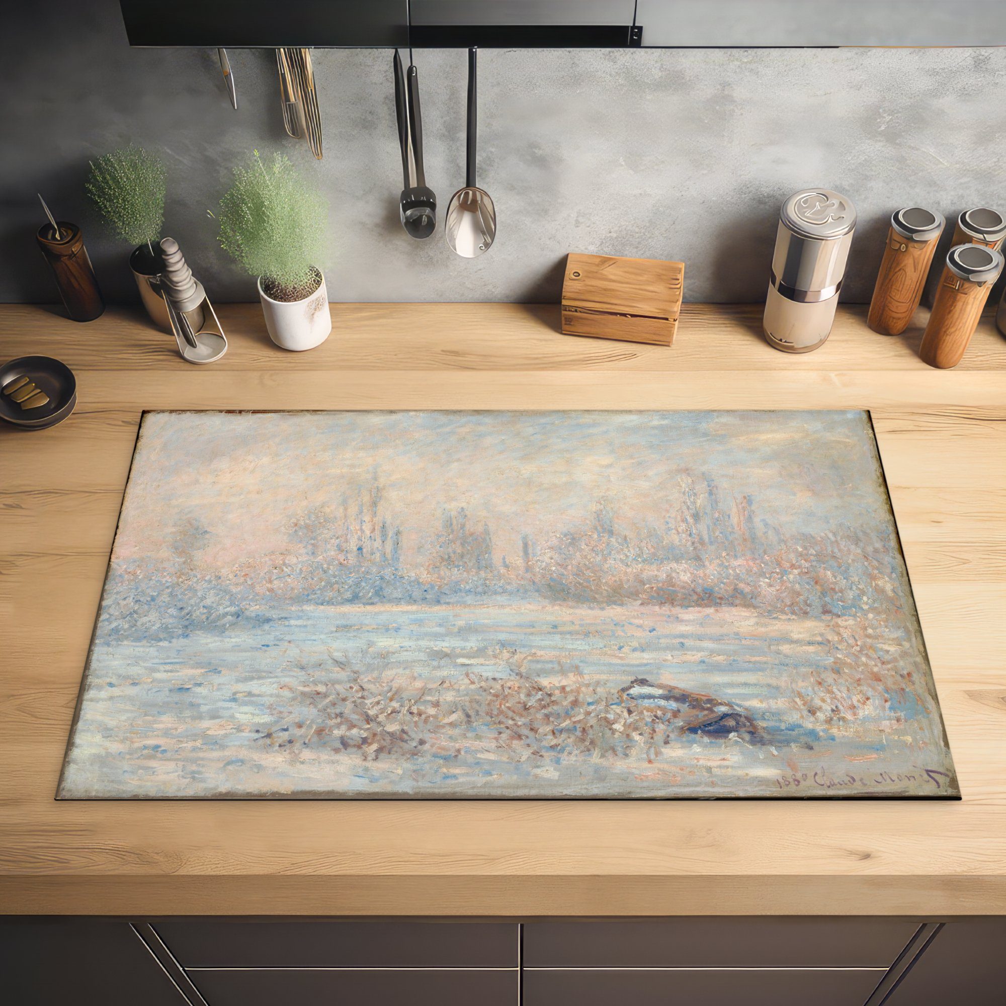 MuchoWow Herdblende-/Abdeckplatte küche 83x51 Monet, Vetheuil Arbeitsplatte Ceranfeldabdeckung, für cm, Vinyl, - von tlg), Claude Frost (1 Gemälde bei