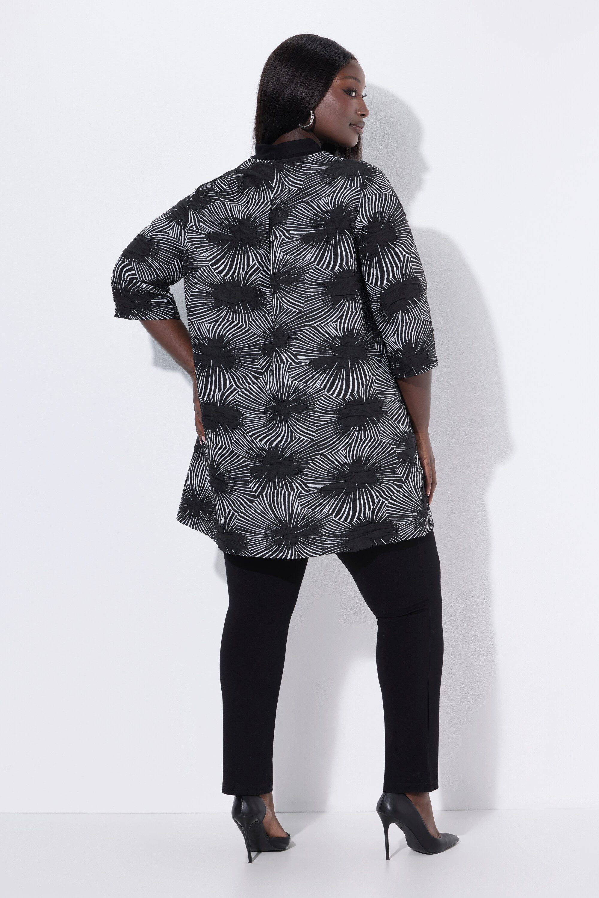 Ulla Popken Blusenjacke Jacquard-Jacke A-Linie Rundhals 3/4-Arm