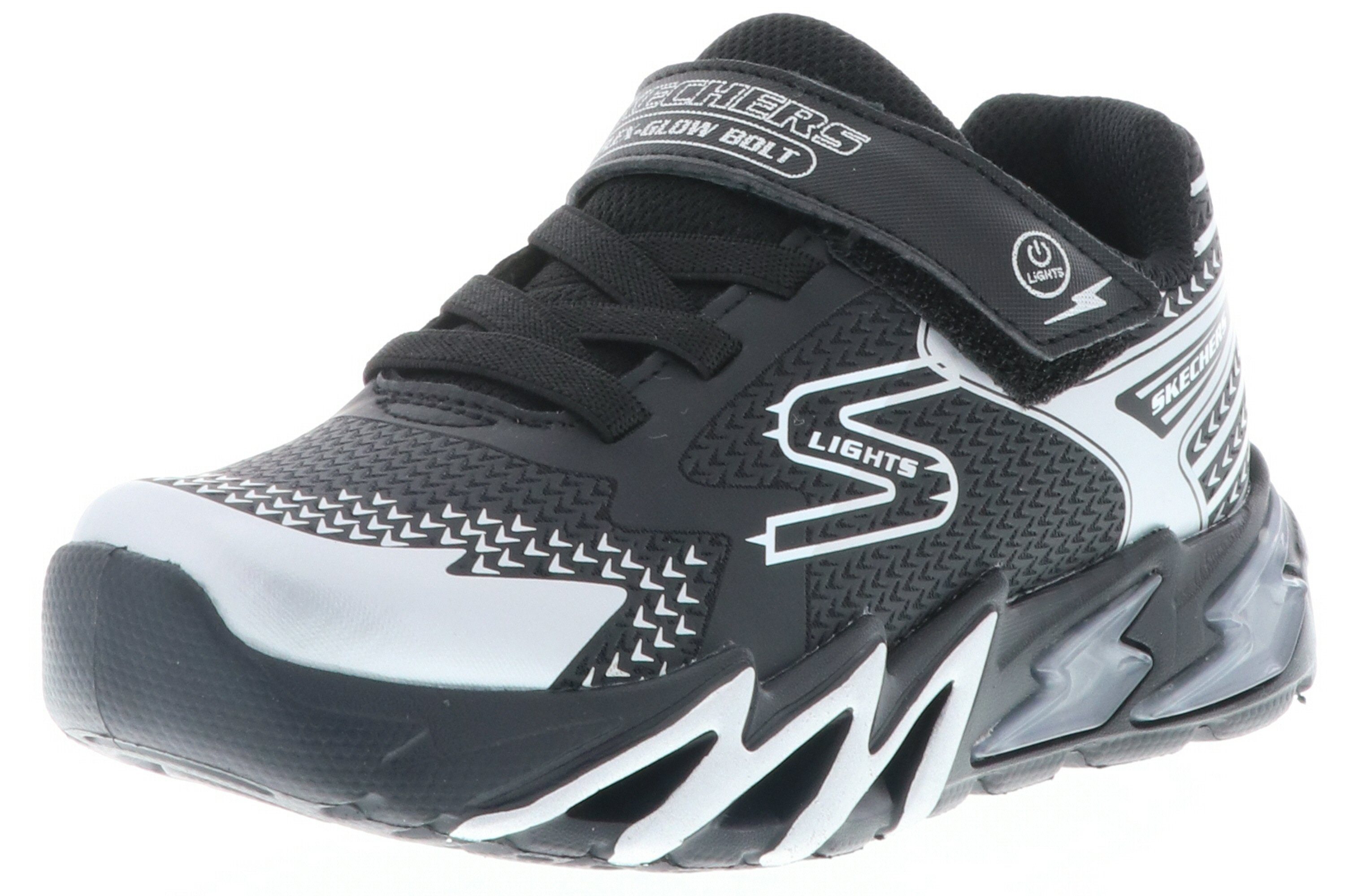 Skechers 400138L/BKSL können Bolt Lights-Flex-Glow ausgeschalten Lichter S an- und Sneaker werden Black/Silver
