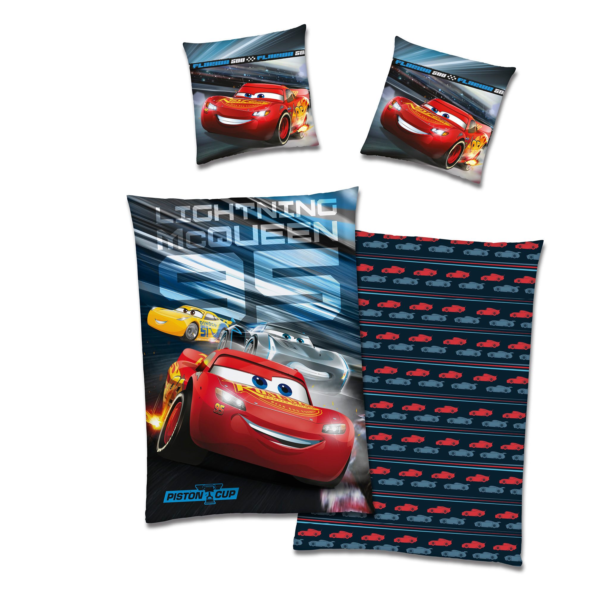 Familando Kinderbettwäsche Disney Cars 135x200 80x80 cm Fleece-Bettwäsche mit Reißverschluss, Microfaser-Flanell, 2 teilig, extra flauschig und weich, mit Wendemotiv