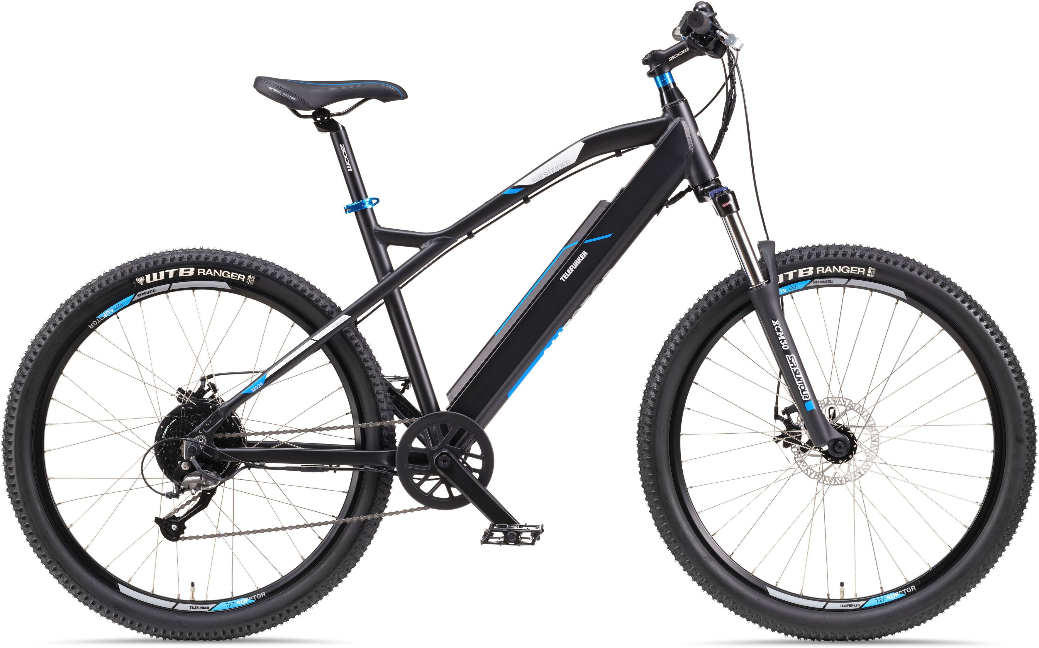 Telefunken E-Bike M924, 9 Gang Shimano Altus Schaltwerk, Kettenschaltung, Heckmotor, 504 Wh Akku, (36 V 504 Wh Akku, Geländebike off road, ca. 100 km Reichweite), Mountainbike MTB Elektrofahrrad, Damen Herren, 27,5 / 29 Zoll, Pedelec