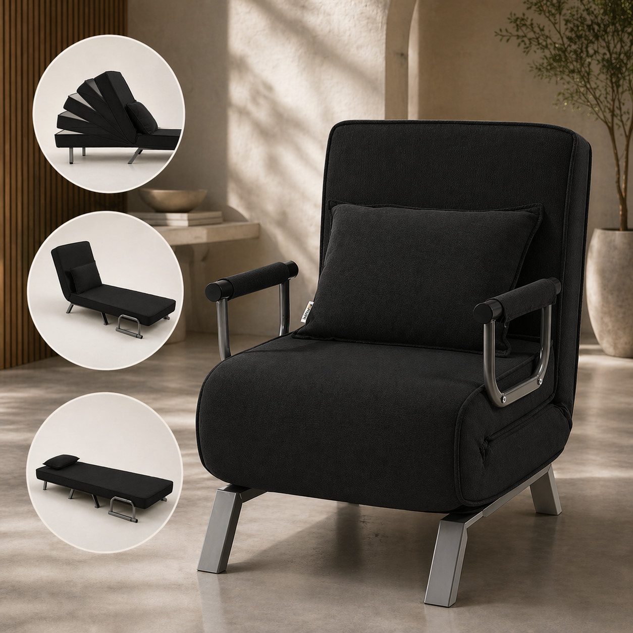 Makika Relaxliege Schlafsessel Schlafsofa Ted klappbar in Schwarz