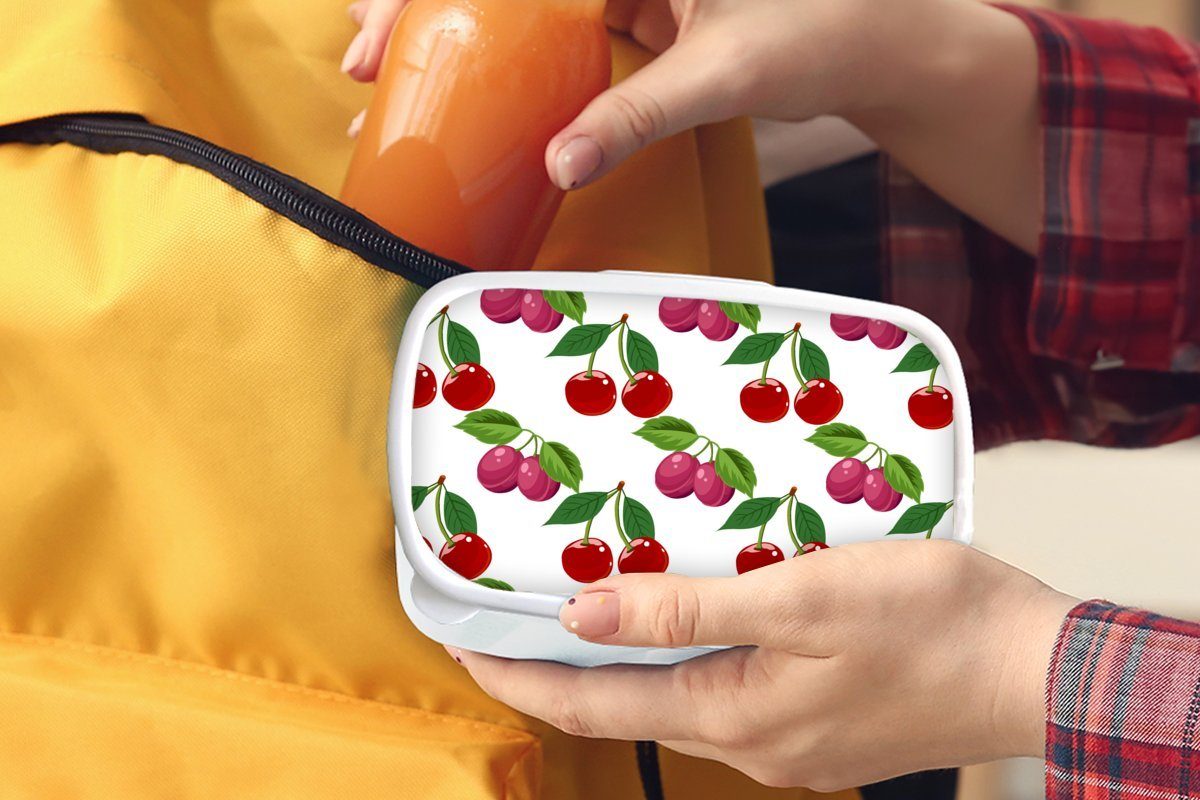 MuchoWow Lunchbox Kirschen Kunststoff, Brotbox Erwachsene, Mädchen Brotdose, für - für (2-tlg), Kinder weiß und Obst, - und Muster Jungs