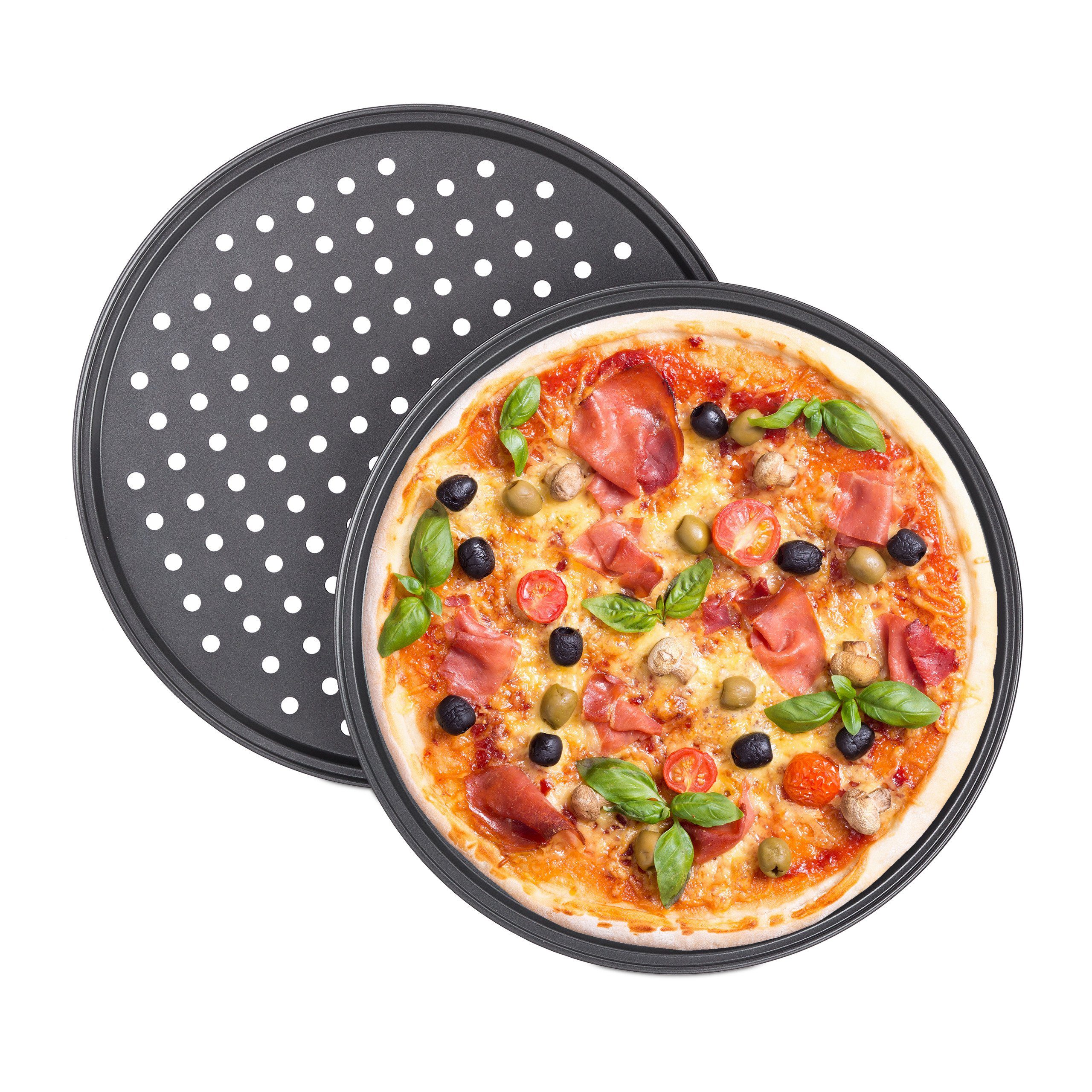 relaxdays Pizzablech 4 x Pizzablech rund, Stahl, (4-St)
