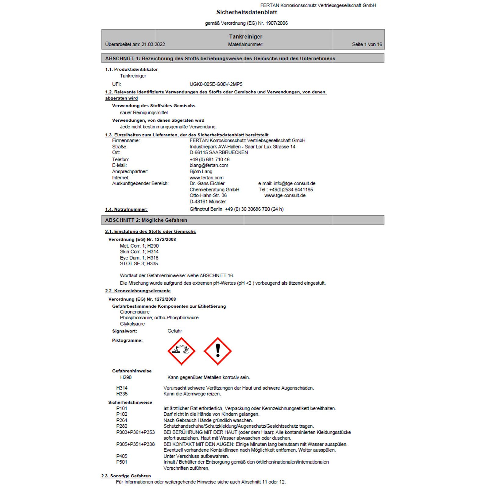 FERTAN Tankreiniger - 0.5 Ltr Auto-Reinigungsmittel