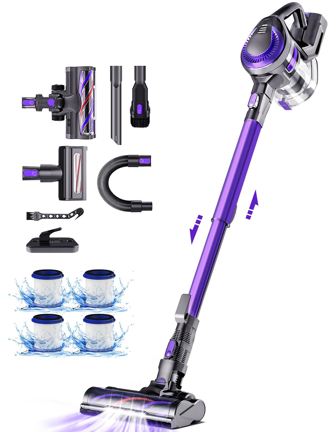 Homimaster Akku-Hand-und Stielstaubsauger Akku Staubsauger,55KPa Akkusauger, Kabelloser Staubsauger, 550W handstaubsauger mit akku, HEPA*4, Bis zu 70 Min Laufzeit, 1.6L Staubbehälter, Kabelloser Staubsauger für Tierhaare, Teppich und Hartböden