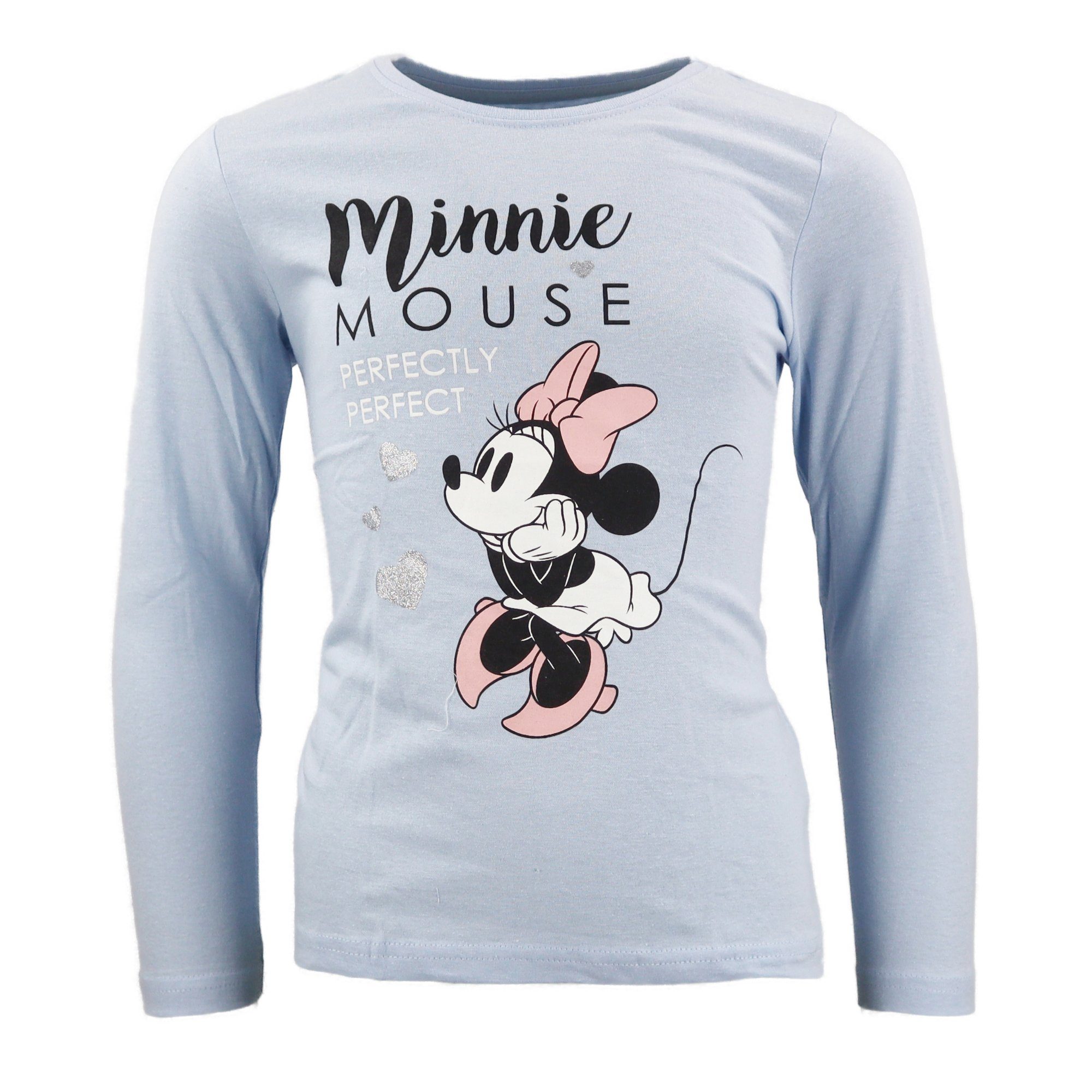 Disney Minnie Mouse Langarmshirt Minnie Maus Mädchen Kinder Shirt Gr. 98 bis 128, 100% Baumwolle Hellblau