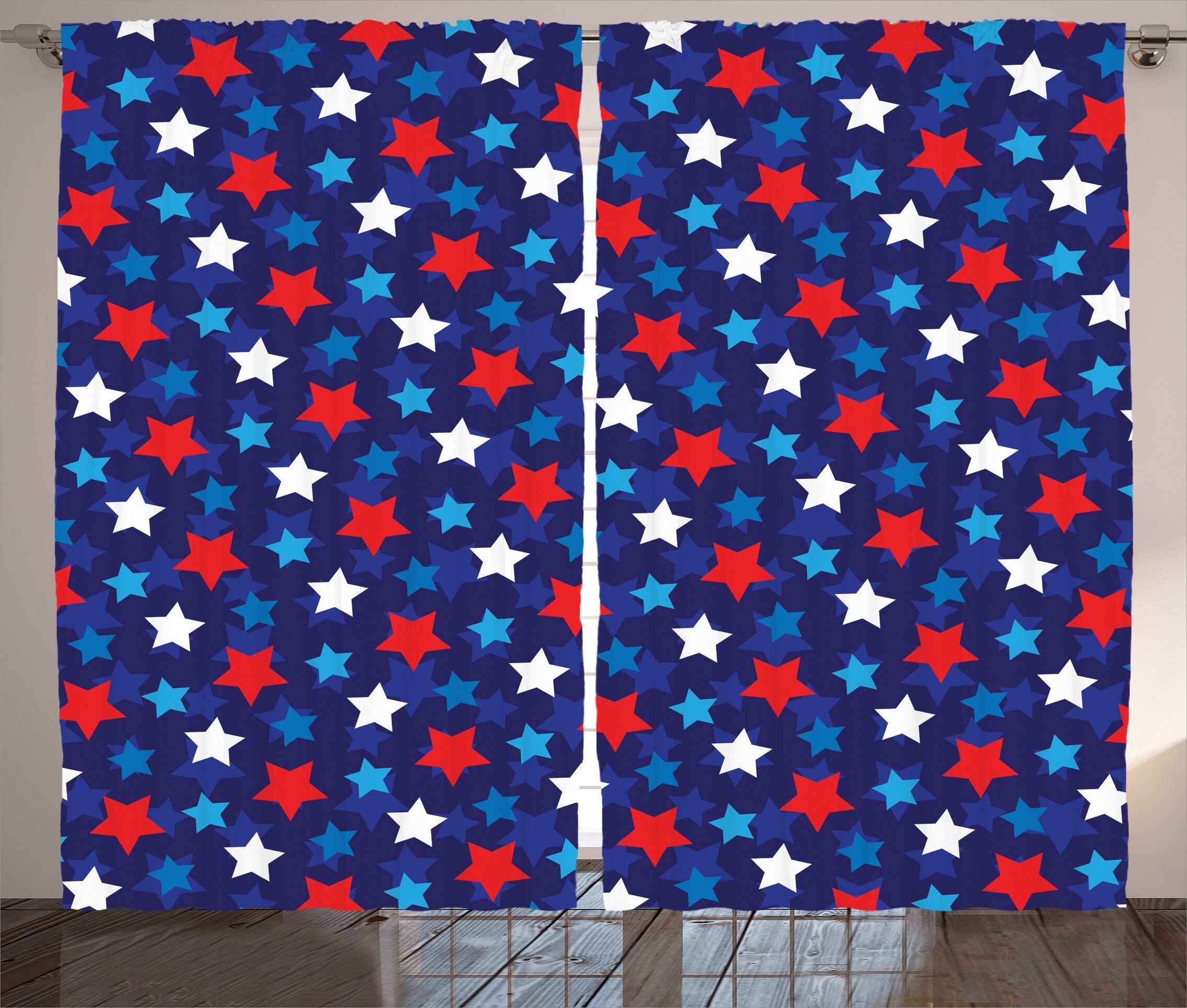Gardine Schlafzimmer Kräuselband Vorhang mit Schlaufen und Haken, Abakuhaus, Patriotisch Amerikanische Flagge Sterne