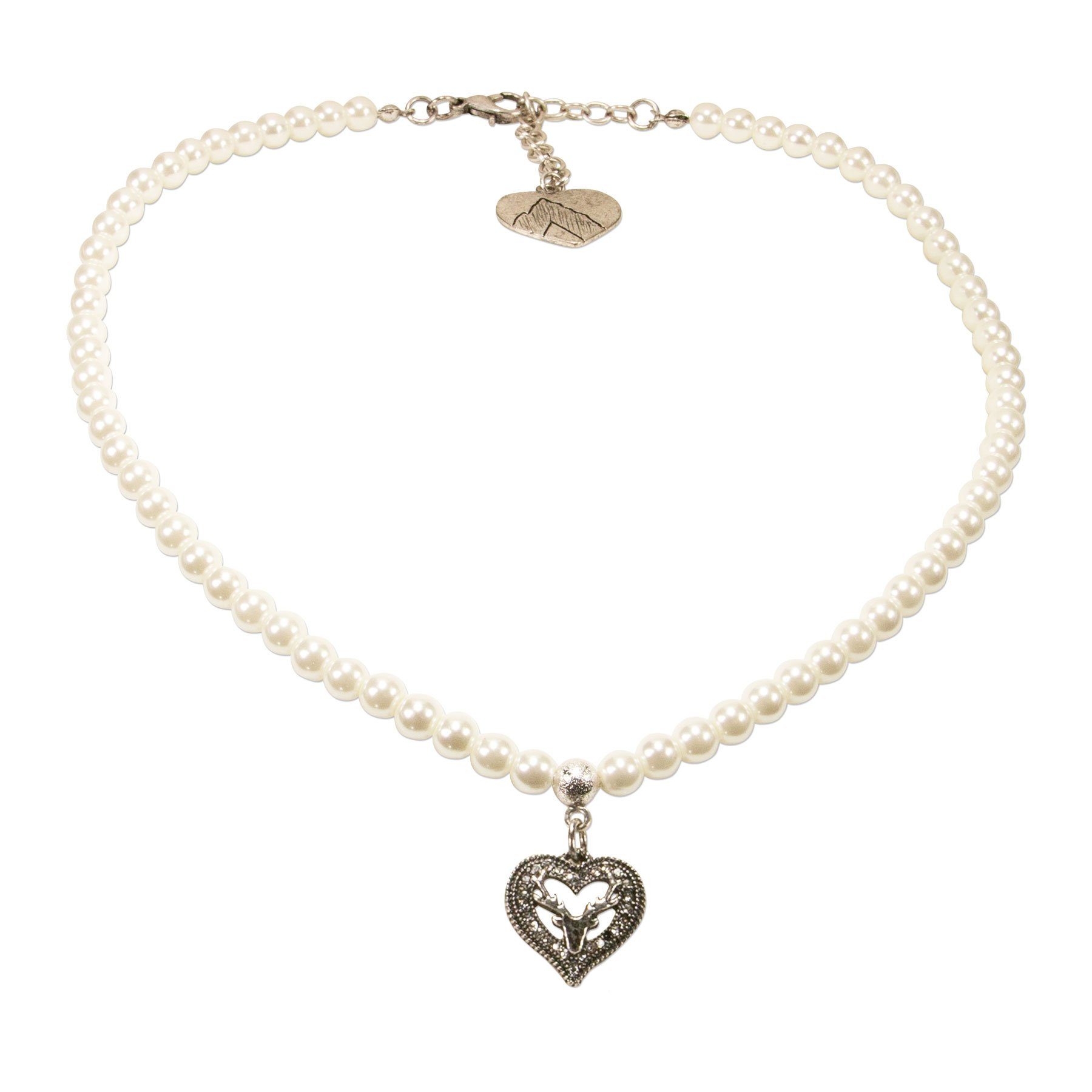 Alpenflüstern Ketten-Set Trachtenschmuck-Set Perlen-Trachtenkette und Trachten-Armband Strassherz-Hirsch (creme-weiß), - Damen-Trachten-Schmuck, Trachtenset Dir – Bild 3 von 4