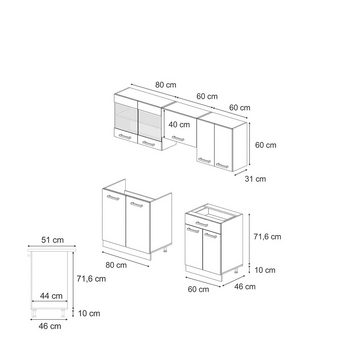 Livinity® Küchenzeile R-Line, Schwarz Hochglanz/Weiß, 200 cm, AP Anthrazit