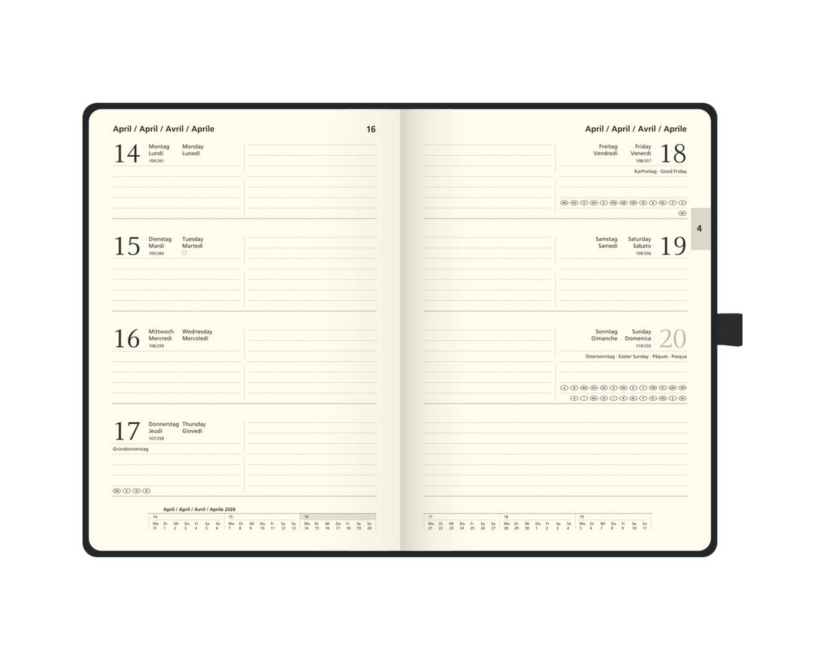 Thumbnail - BRUNNEN Buchkalender Buchkalender Kompagnon A5 PU-Einband schwarz Kalendarium 2026.