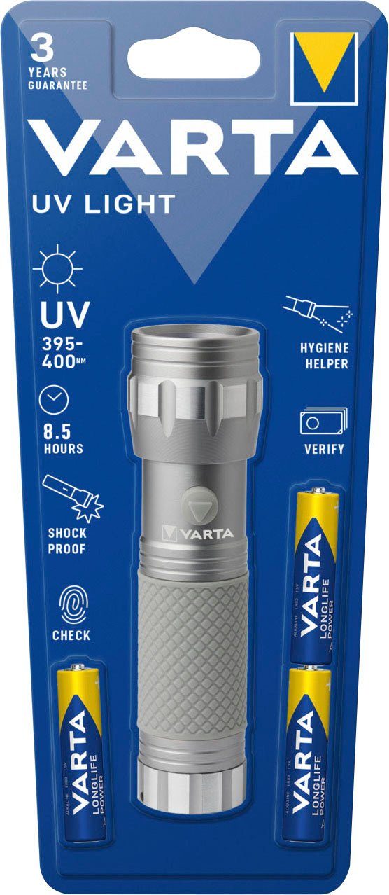 VARTA Taschenlampe UV Licht (Set), Leuchte macht Unsichtbares sichtbar Hygienehilfe mit Schwarzlicht