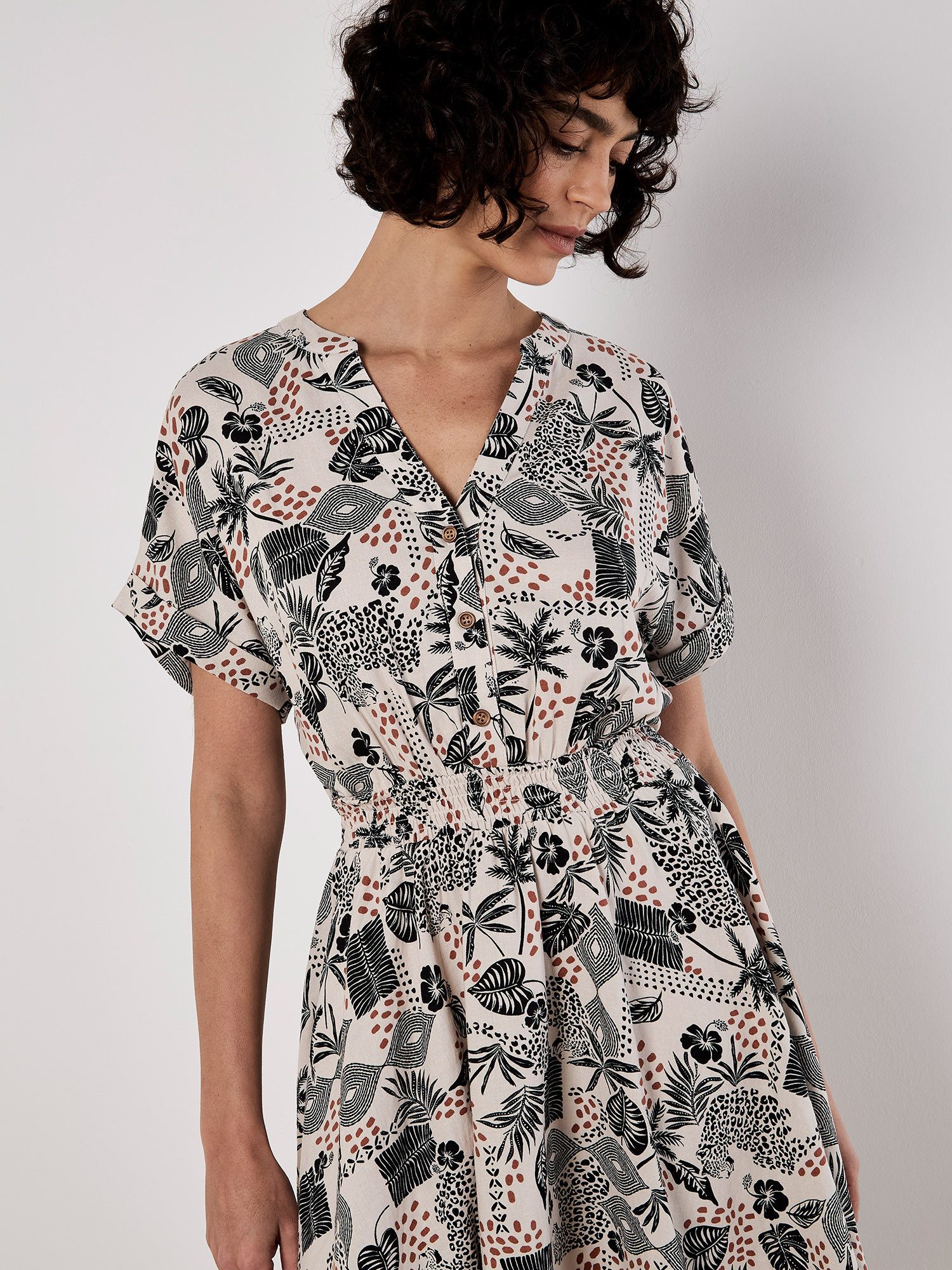 Apricot Druckkleid Sommerkleid, mit Smokdetails günstig online kaufen
