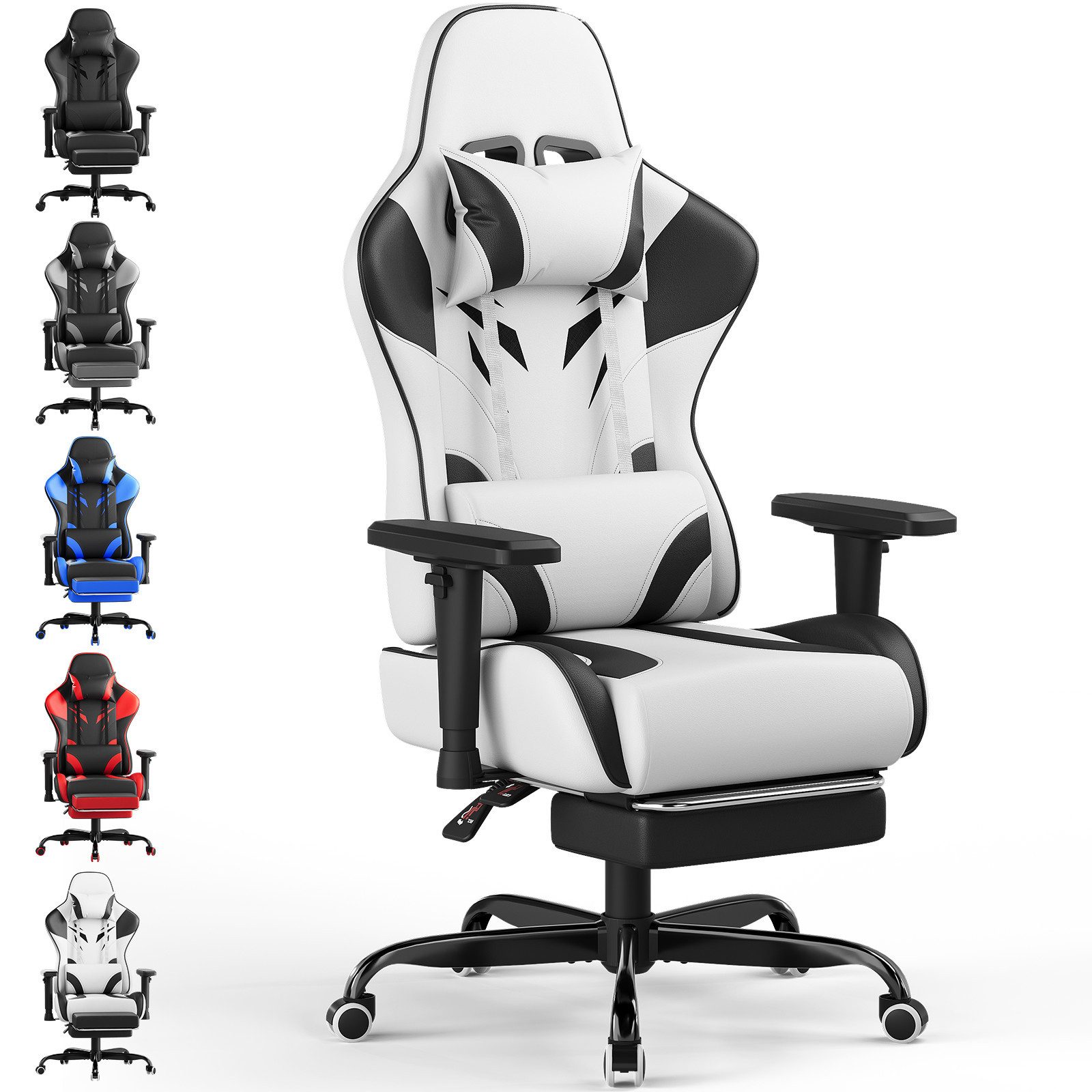 HOMALL Gaming-Stuhl Verstellbare Armlehnen,Kopfstütze,Lendenkissen,Fußstütze,Gaming Stuhl (Verstellbare Armlehnen, großzügig dimensioniertes Sitzkissen, ergonomisch geformte, bequeme Rückenlehne), Ergonomischer Bürostuhl,Kopfstütze und Lendenstütze