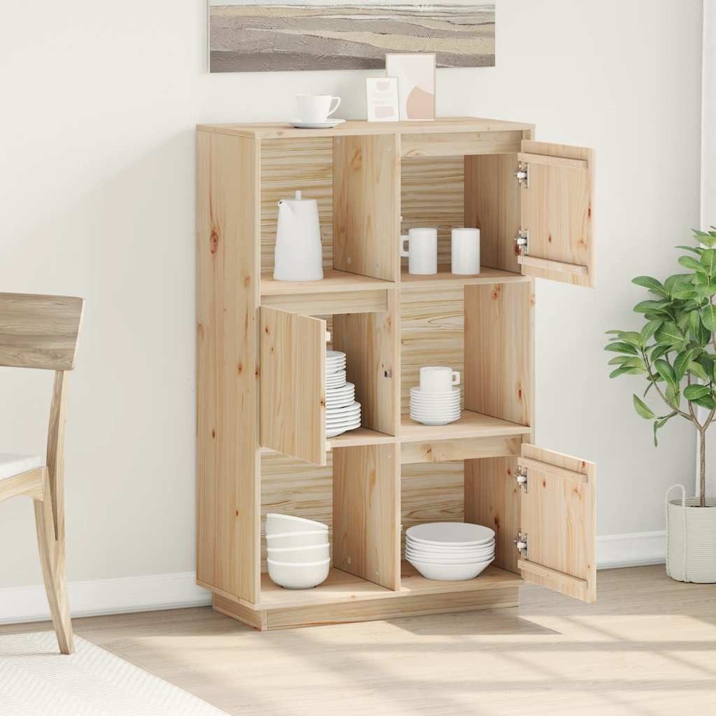 furnicato Highboard aus massivem Kiefernholz 74 x 35 x 117 cm naturfarben (1 St), Stauraum-Sideboard mit flexiblen Türen für den Wohnraum, unbehandelt