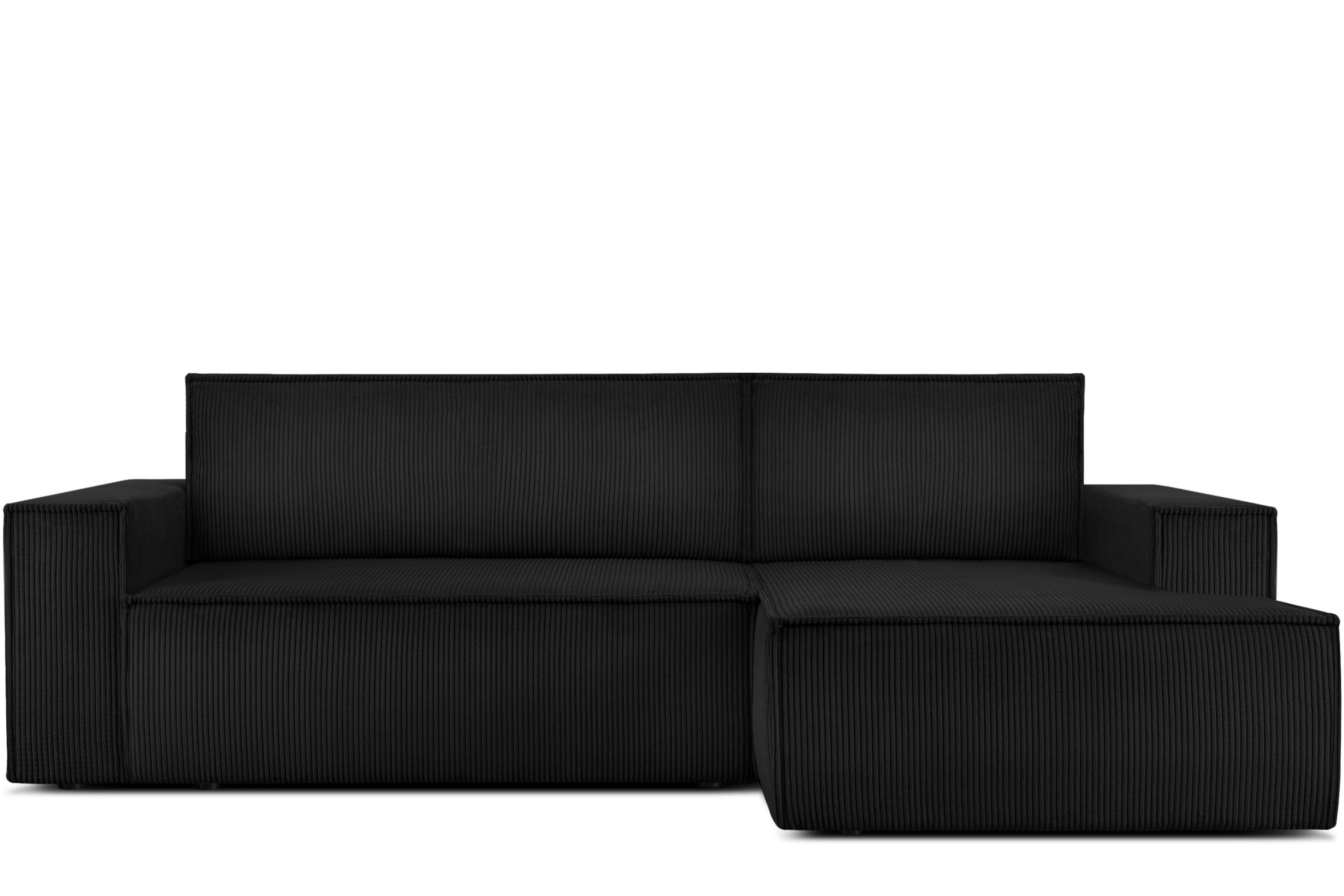 Konsimo Ecksofa NAPI Ecksofa rechts, hergestellt in der EU, mit Schlaffunktion, in Pet Friendly Cord-Stoff schwarz