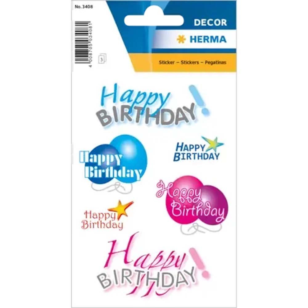 HERMA Etiketten Sticker Happy Birthday 3 Blatt 54 Stück, selbstklebend