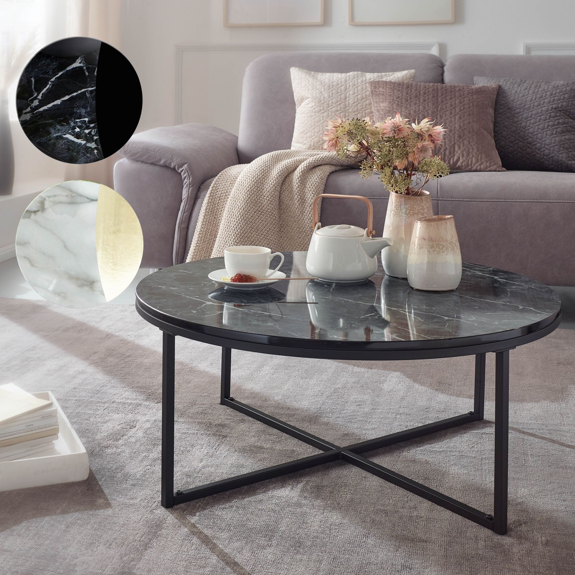 FINEBUY Couchtisch FB24016 (80x36x80 cm Marmor günstig online kaufen