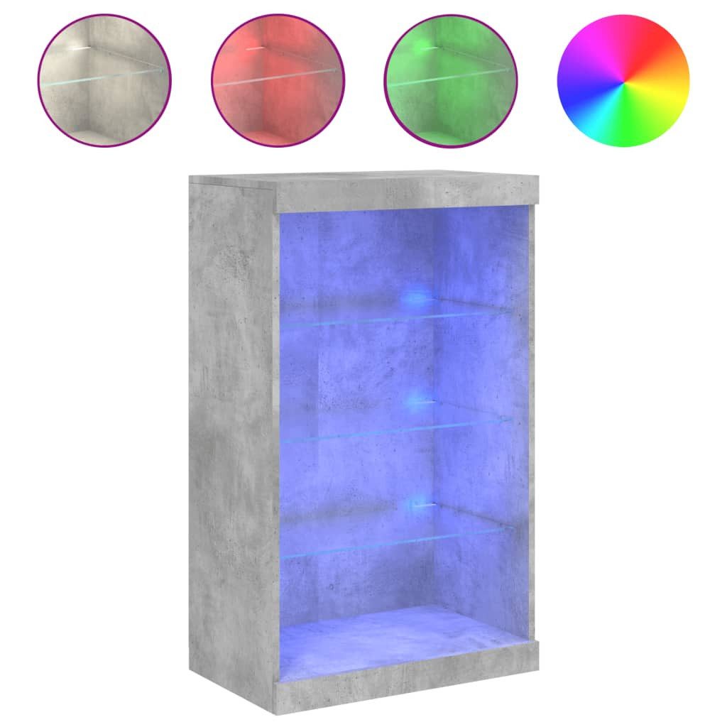 vidaXL Vitrine NA Sideboard mit LED Leuchten Betongrau 60,5x37x100 cm Glas Vitrine