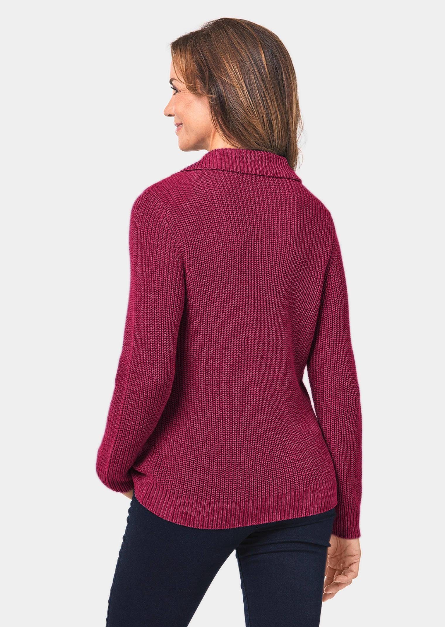 GOLDNER Strickpullover Kurzgröße: Baumwollanteil Troyer Sportiver mit merlot