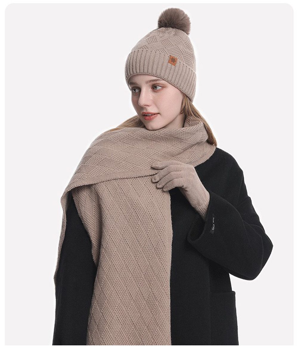 Coonoor Mütze & Schal Damen Winter-Set, Mütze mit Bommel, Schal & Touchscre günstig online kaufen