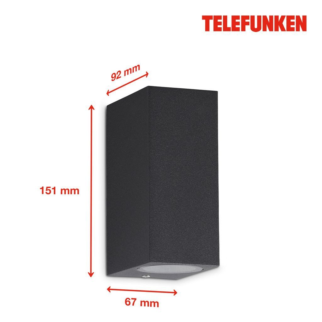 Telefunken Wandleuchte 307005TF, LED wechselbar, 2700K - Extra-Warmweiß, Außenleuchte IP44 4000K 800lm 10W 15,1x6,7x9,2cm