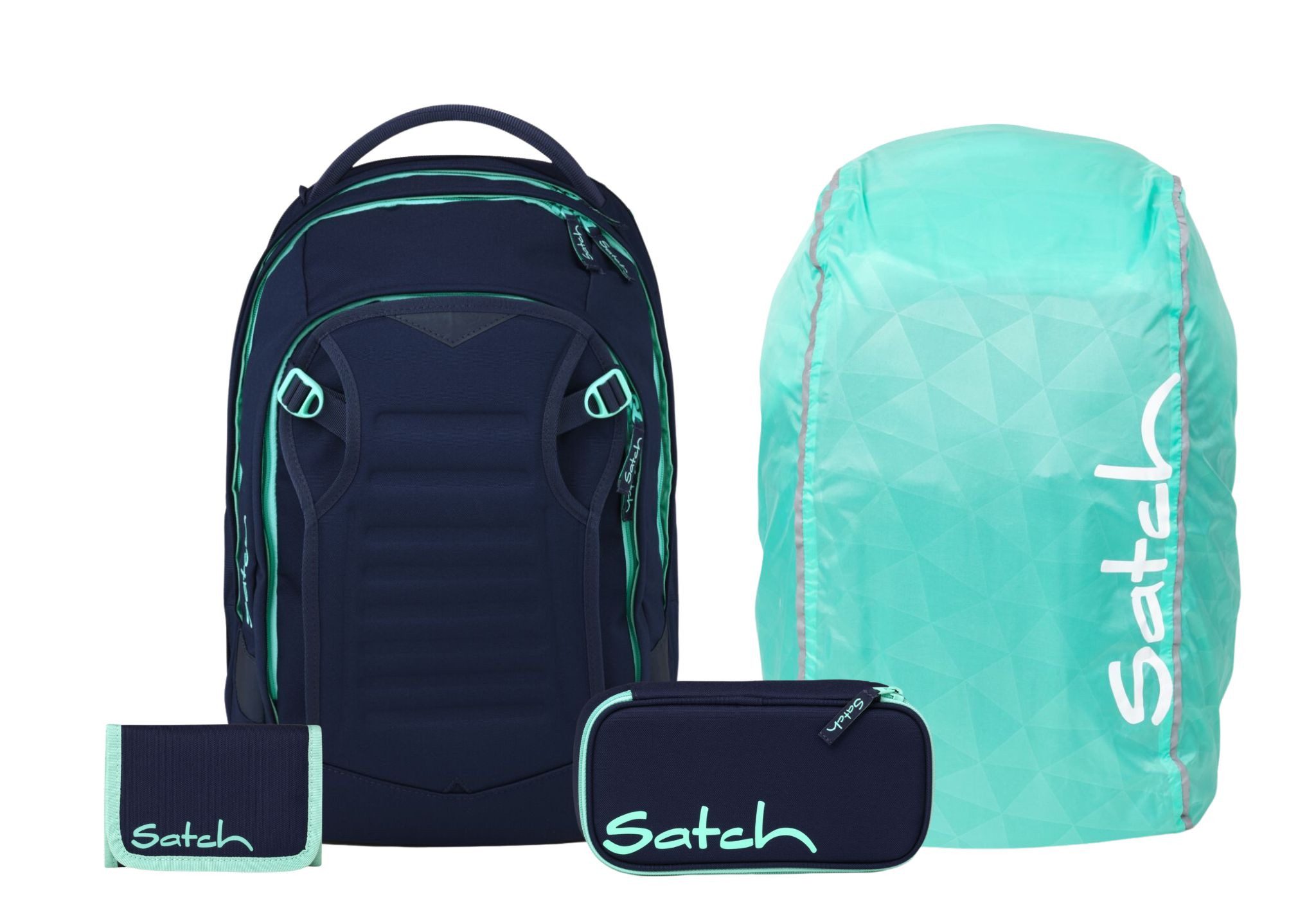 Satch Schulranzen Schulrucksack-Set MATCH PLUS Ocean Mint 4-teilig (4-teilig), Schulranzen, ergonomisch, 30 + 5 Liter, 4 Fächer