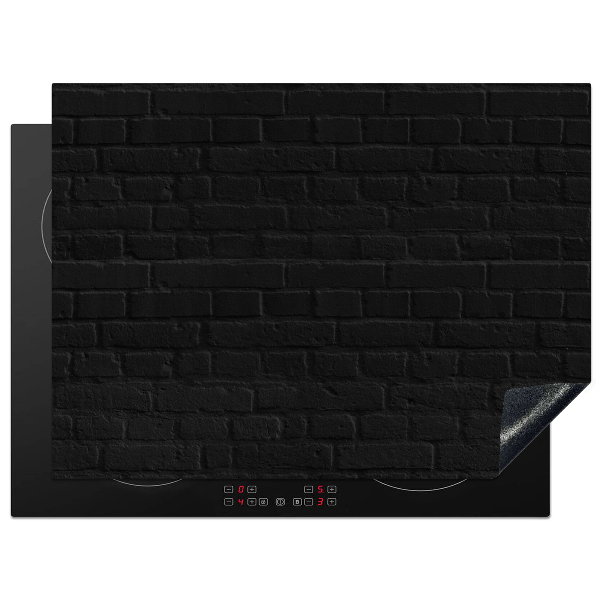 MuchoWow Herd-Abdeckplatte Ziegelsteine - Schwarz - Steinoptik, Vinyl, (1 tlg), Küche Herdabdeckung Ceranfeld Induktionsfeld Vinyl, 65x50 cm