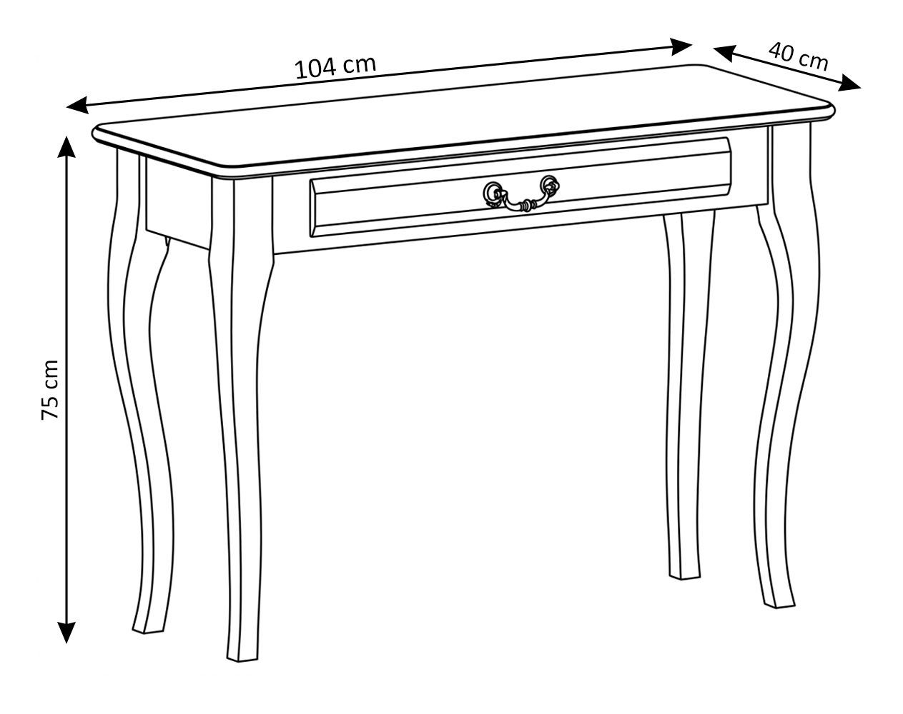 Feldmann-Wohnen Konsolentisch Padova D (rechteckige Tischplatte 104x40cm, mit Schublade, 1-St., klassische Optik, Tischbeine aus Massivholz), 104x40x75cm Nussba – Bild 4 von 5