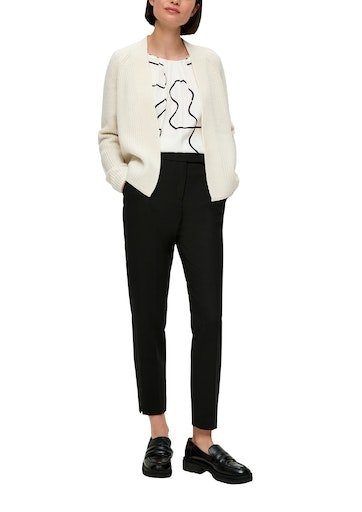 white am BLACK LABEL Cardigan s.Oliver Ausschnitt vorne Flachstrickbündchen mit