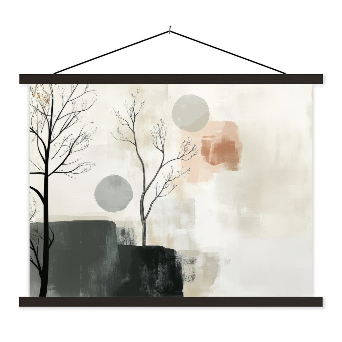 MuchoWow Poster Wabi sabi - Beige - Pflanze, (1 St), Magnetische Posterleiste, Holzleisten, Textilposter, 40x30 cm