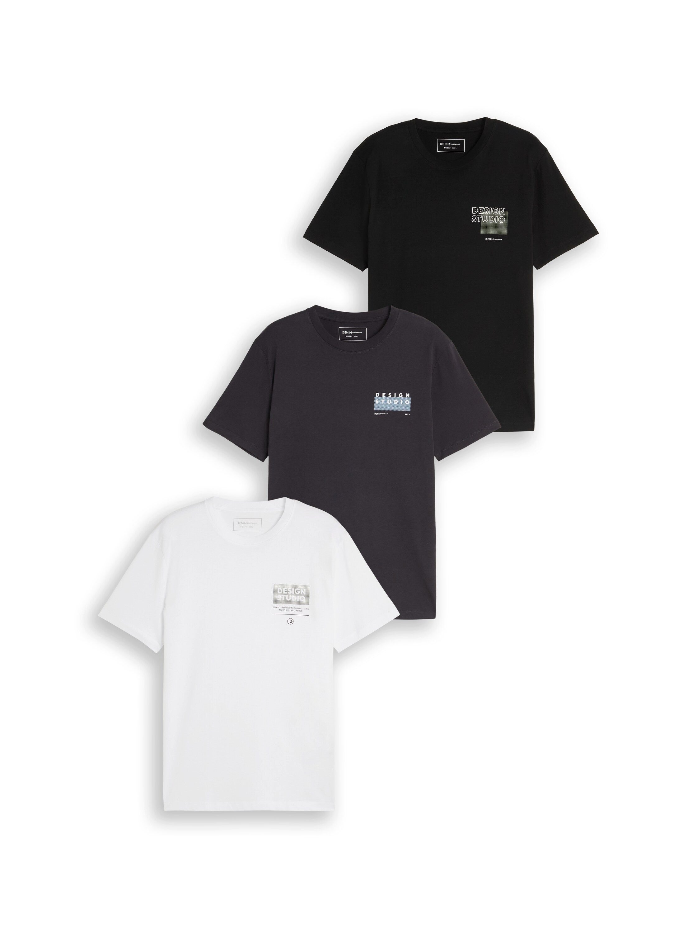 TOM TAILOR Denim Rundhalsshirt (Packung, 3-tlg) mit Logo Print