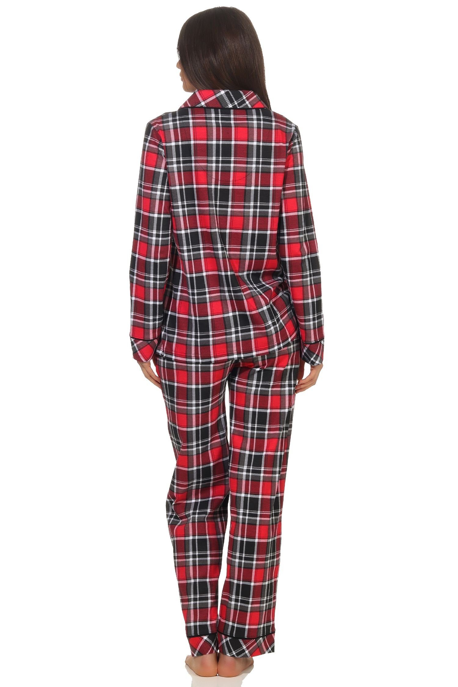 Normann Pyjama Damen Single in durchknöpfen Optik Karo Pyjama Jersey in Qualität zum