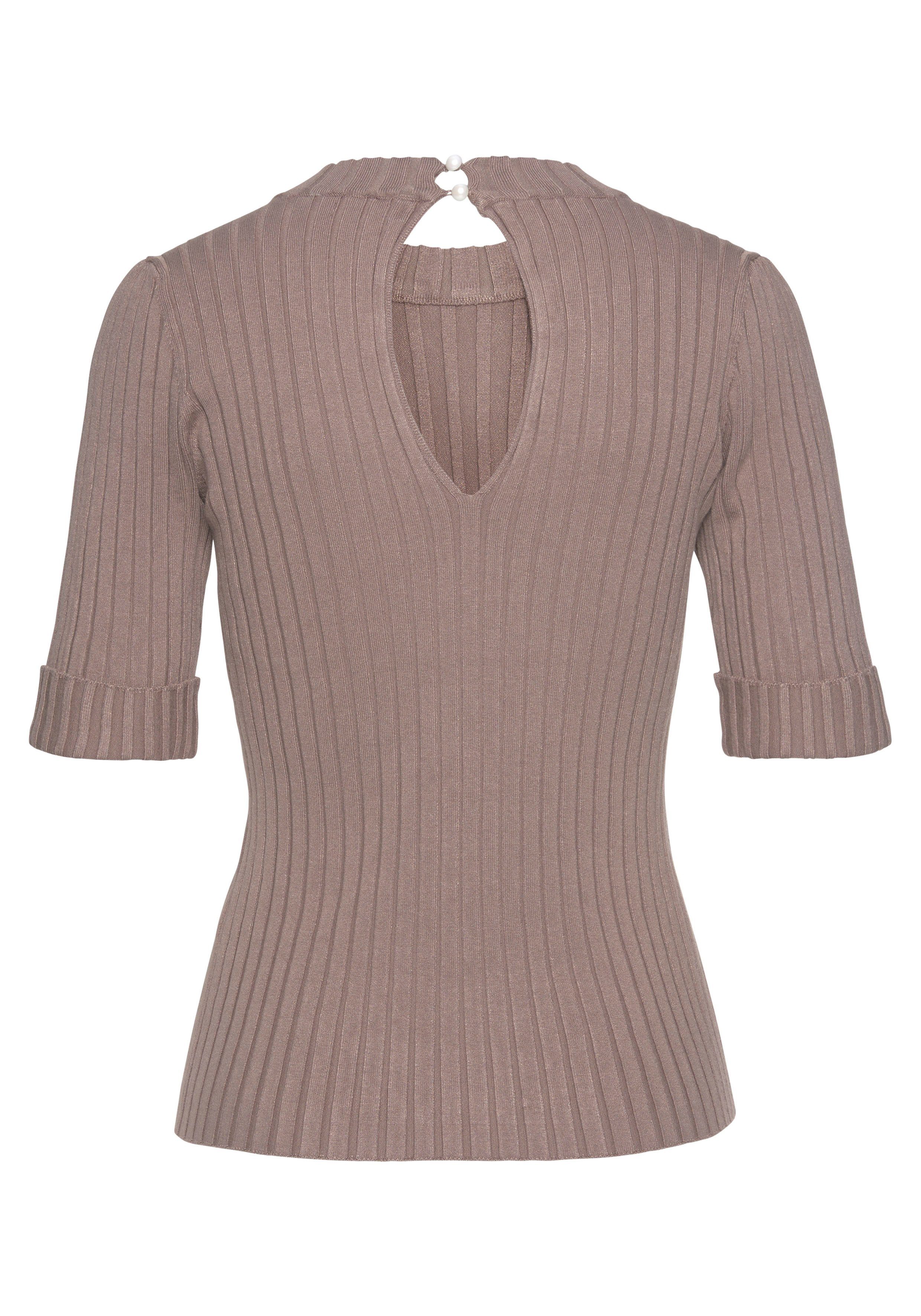 Kurzarmpullover taupe Rippstrick LASCANA aus weichem