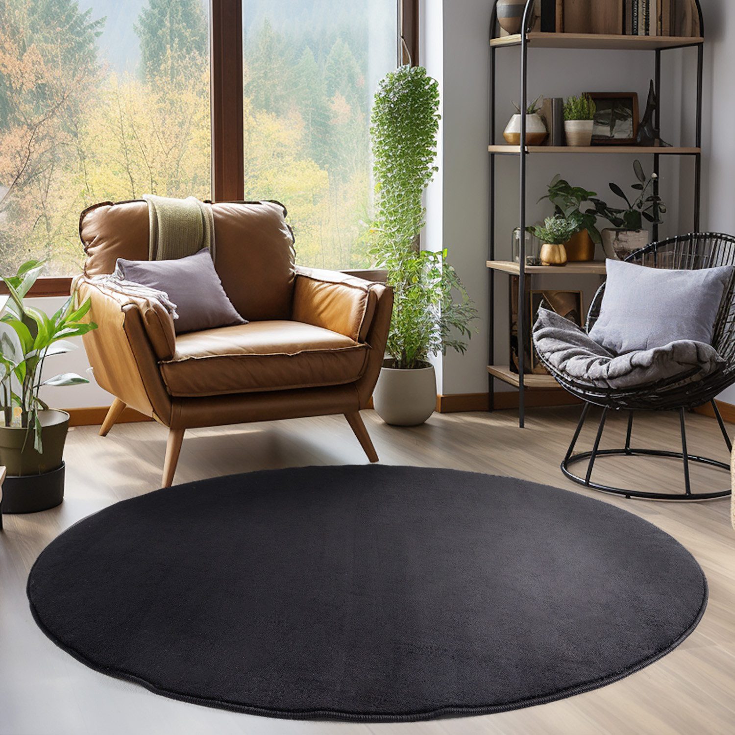 Teppium Teppich Unicolor - Einfarbig, Rund, Höhe: 7 mm, Kurzflor Rund Teppich Anti-Rutsch Rückseite Waschbar Flauschiger