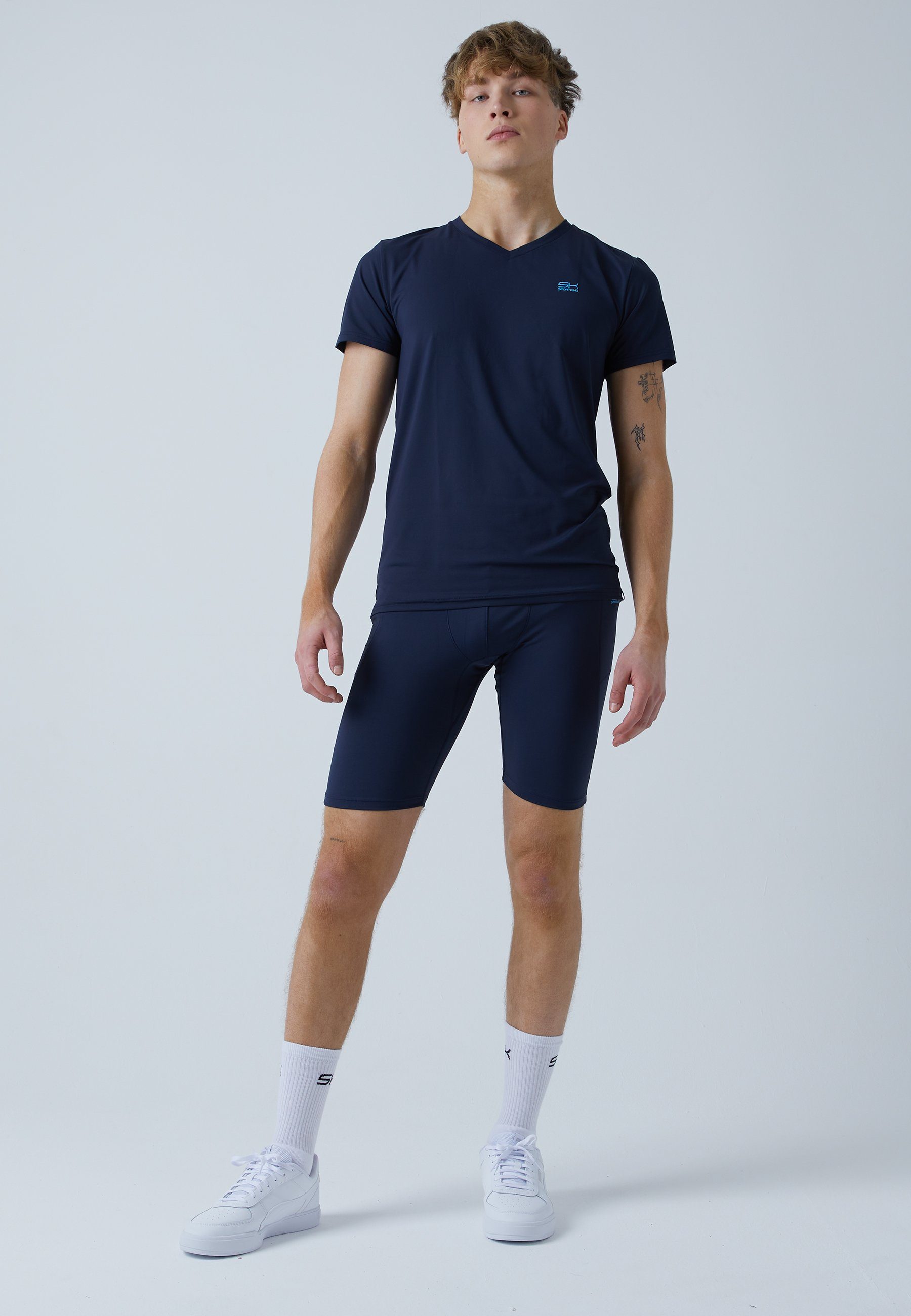 Herren Tights Short Jungen Radlerhose & navy Taschen mit Tennis blau SPORTKIND Funktionsshorts