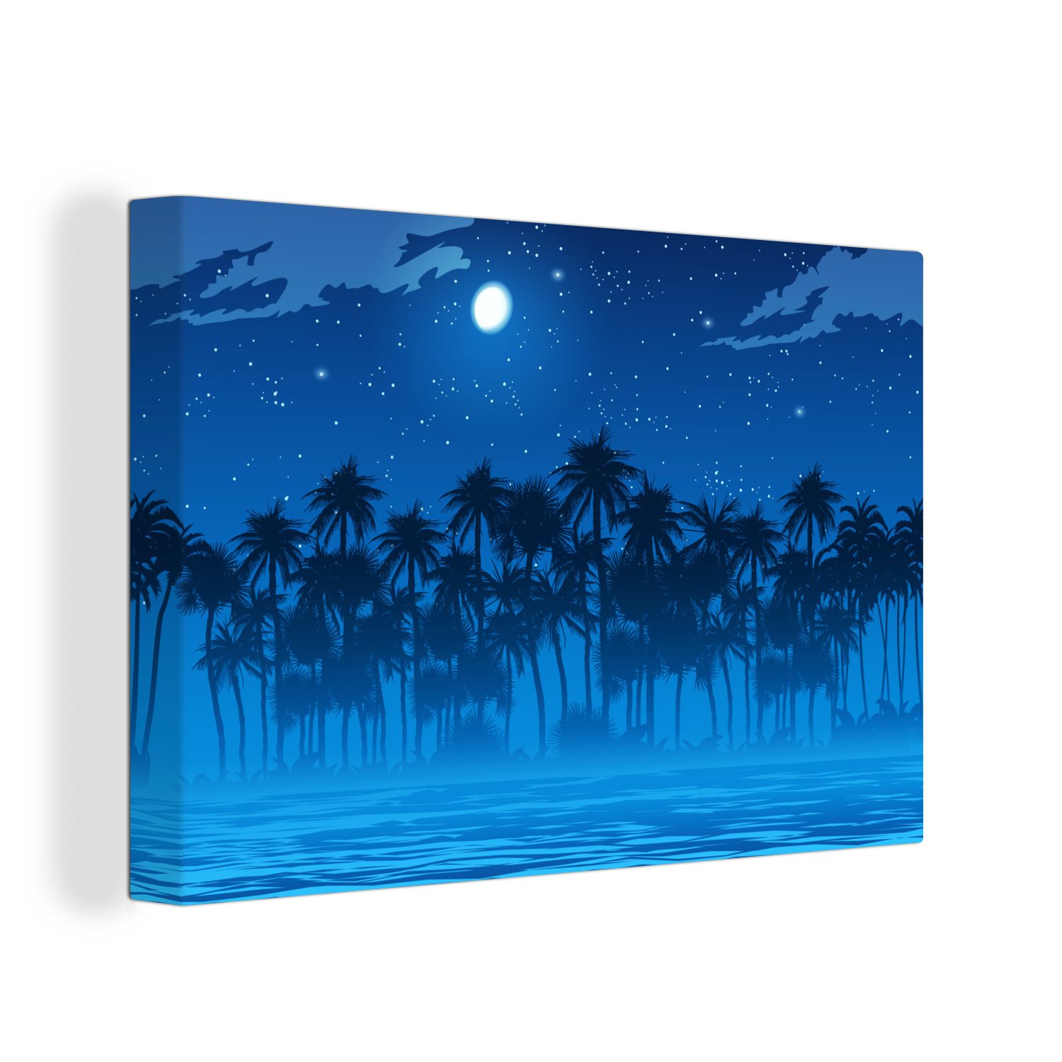 OneMillionCanvasses® Leinwandbild Sternenhimmel - Palme - Meer, (1 St), Wandbild Leinwandbilder, Aufhängefertig, Wanddeko, 30x20 cm